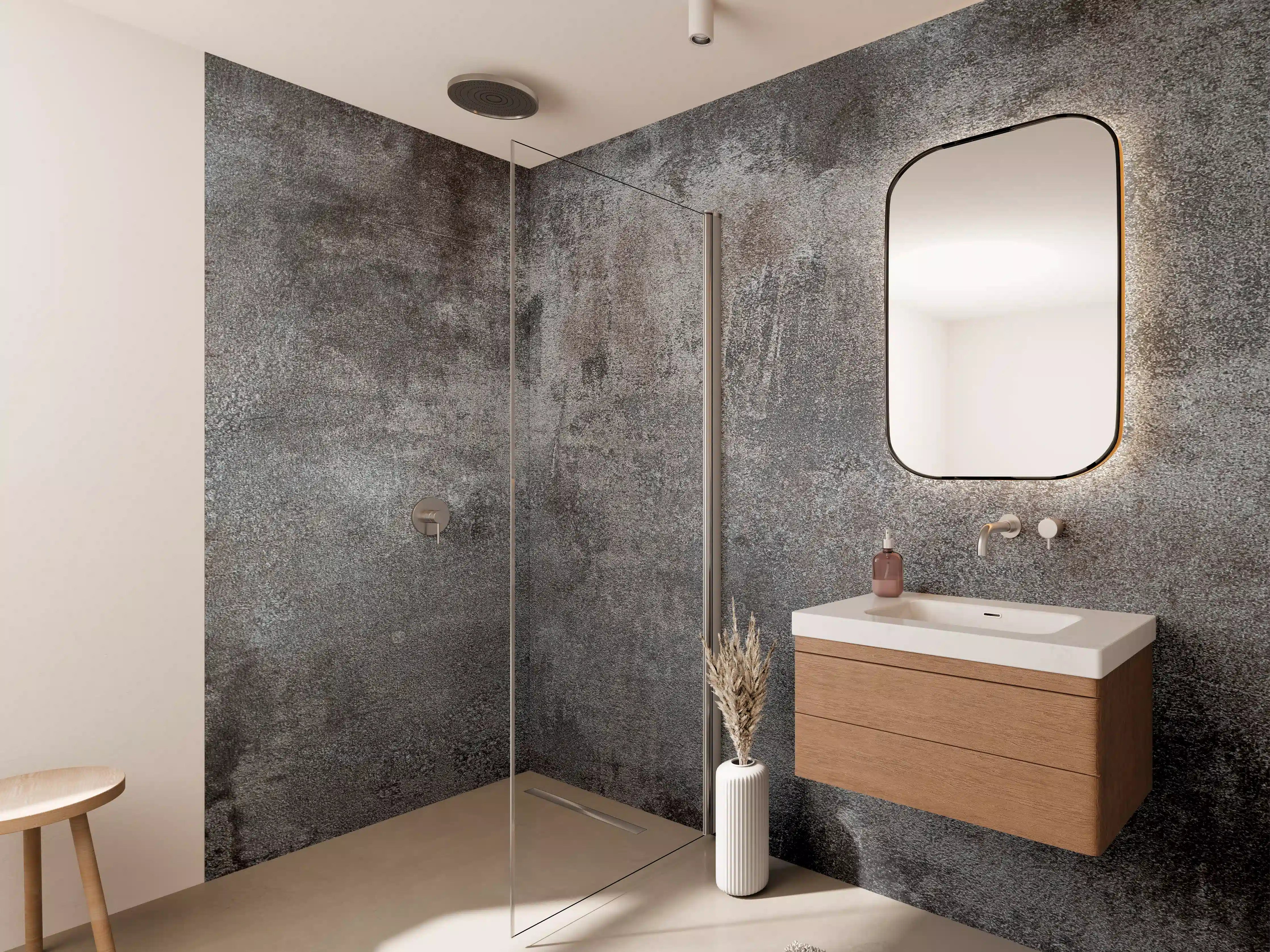 Wandverkleidung Bad - Texturiertes Grau-Metall-Finish
