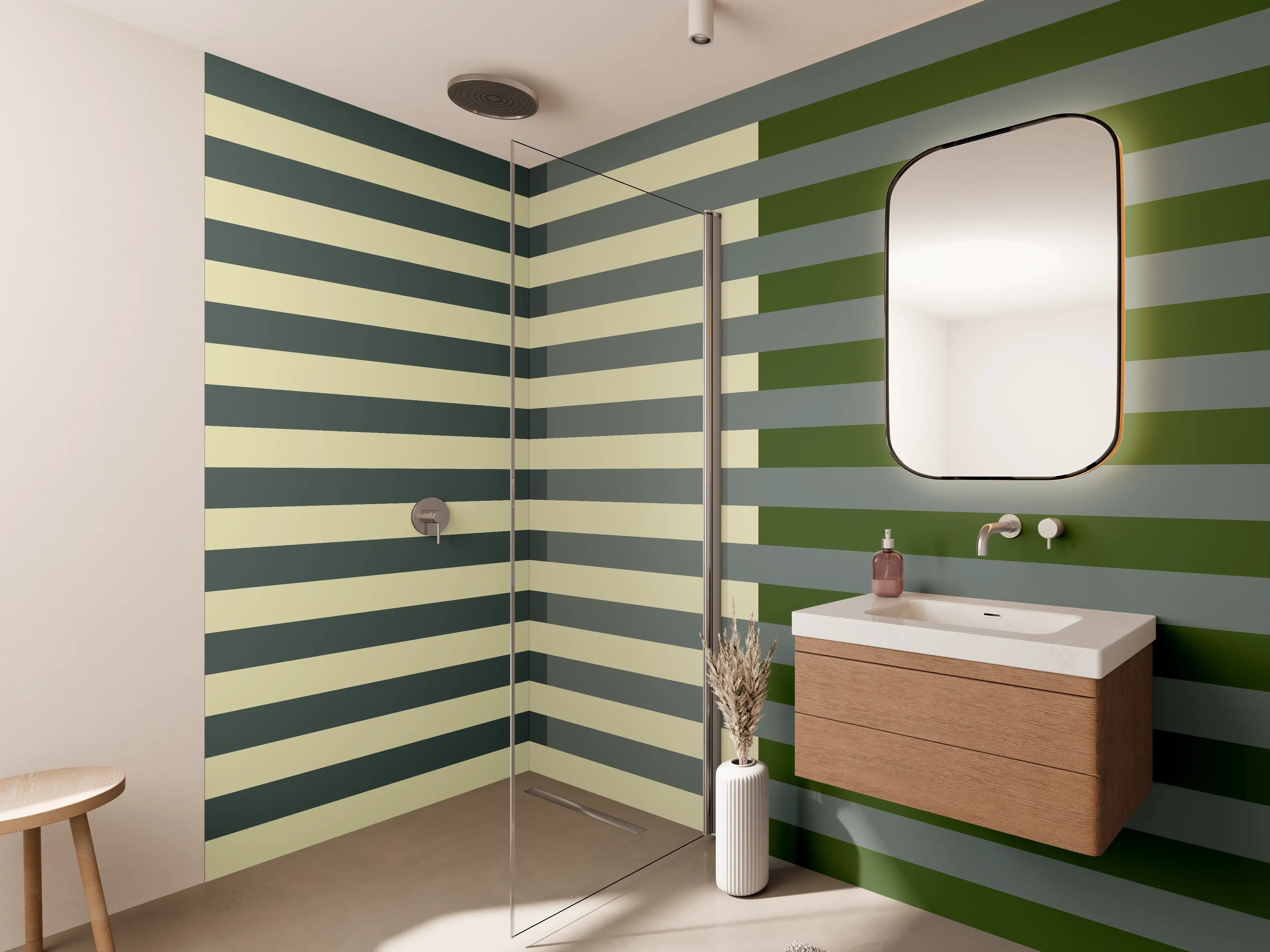 Wandverkleidung Bad - The Greens - Multy Stripes - Avocado