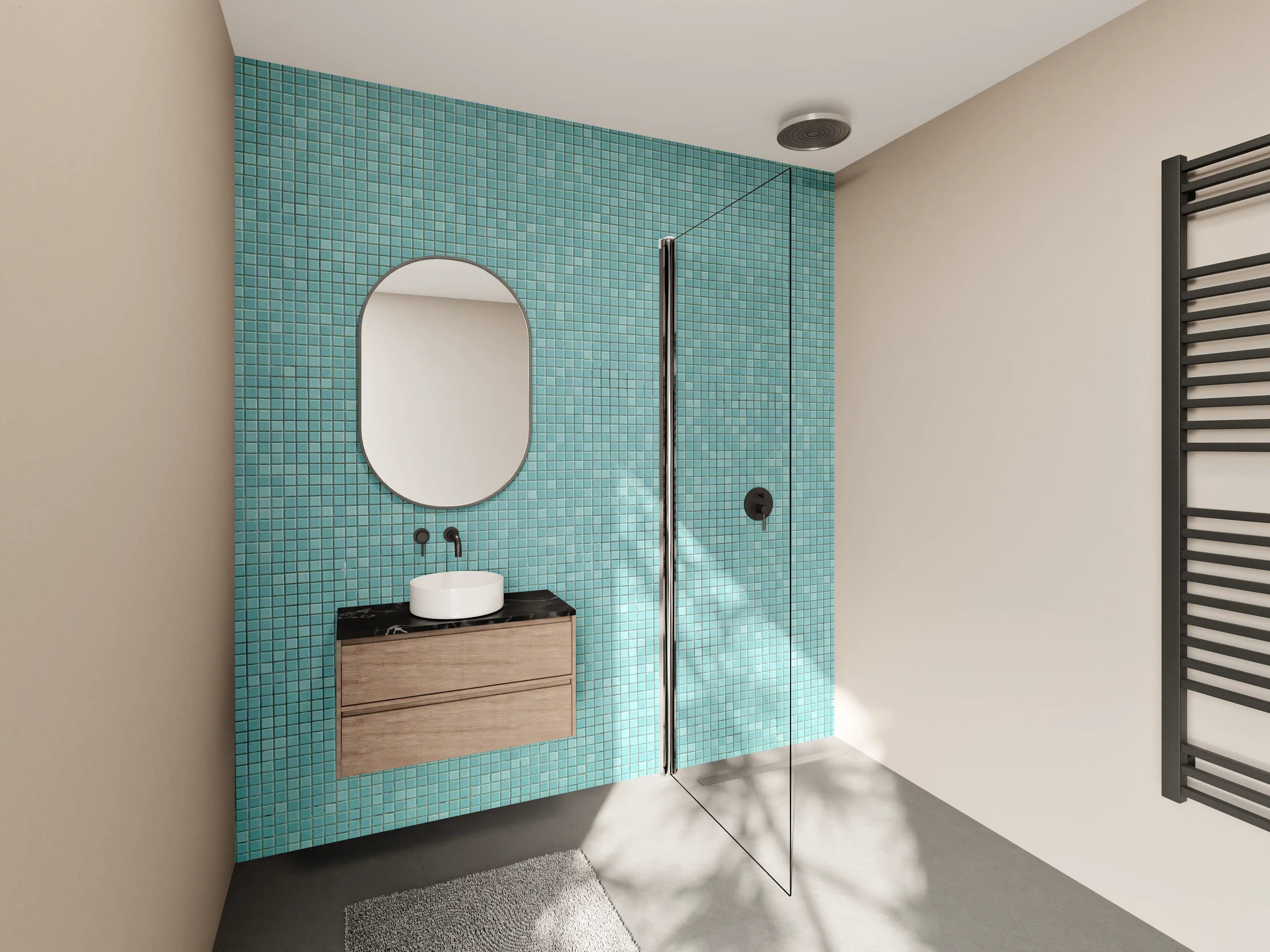 Wandverkleidung Bad - Tiefblaue Mosaikfliese mit feiner Struktur