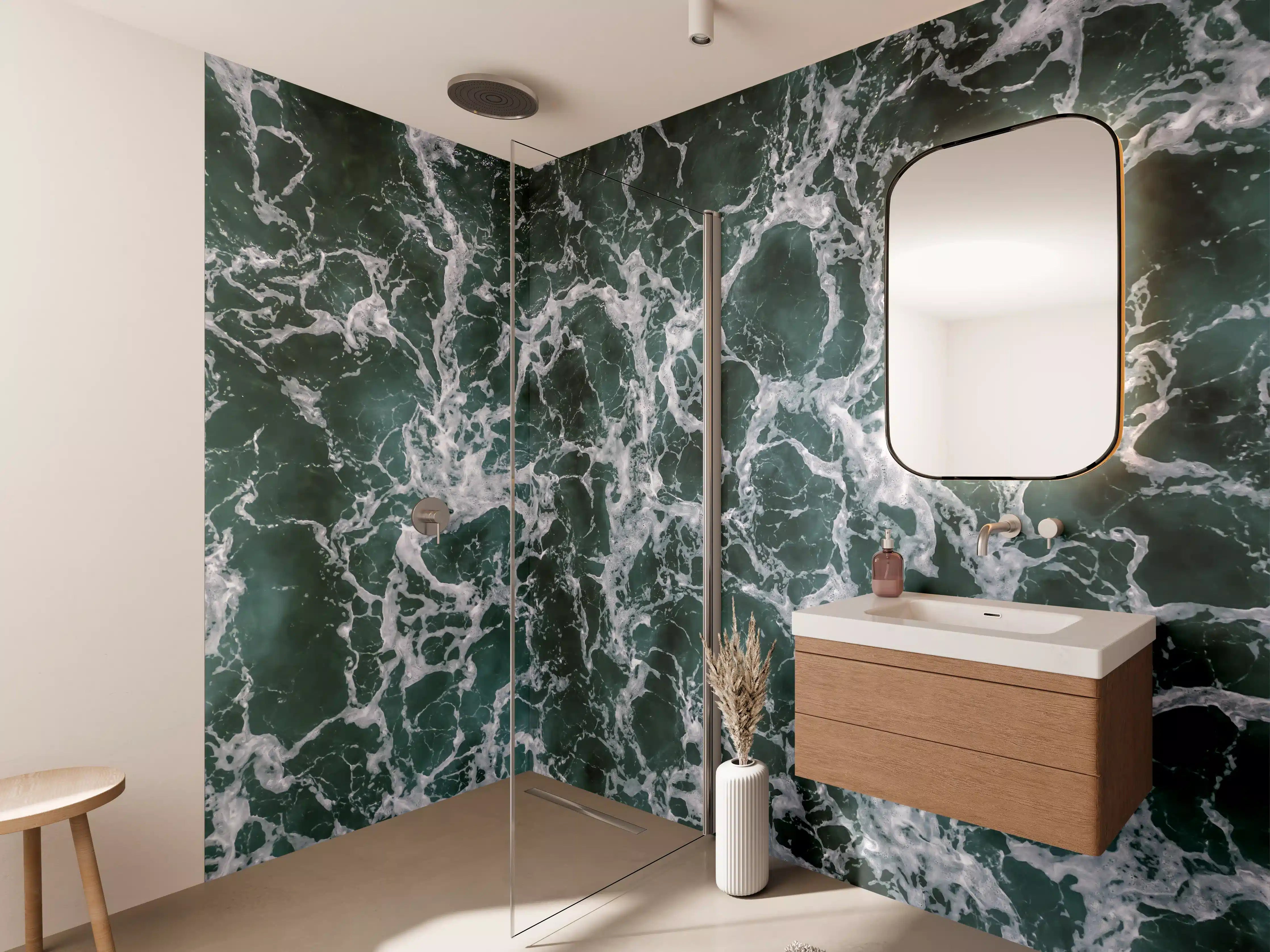 Wandverkleidung Bad - Tiefgrüne Meereswellen mit Weißschäum