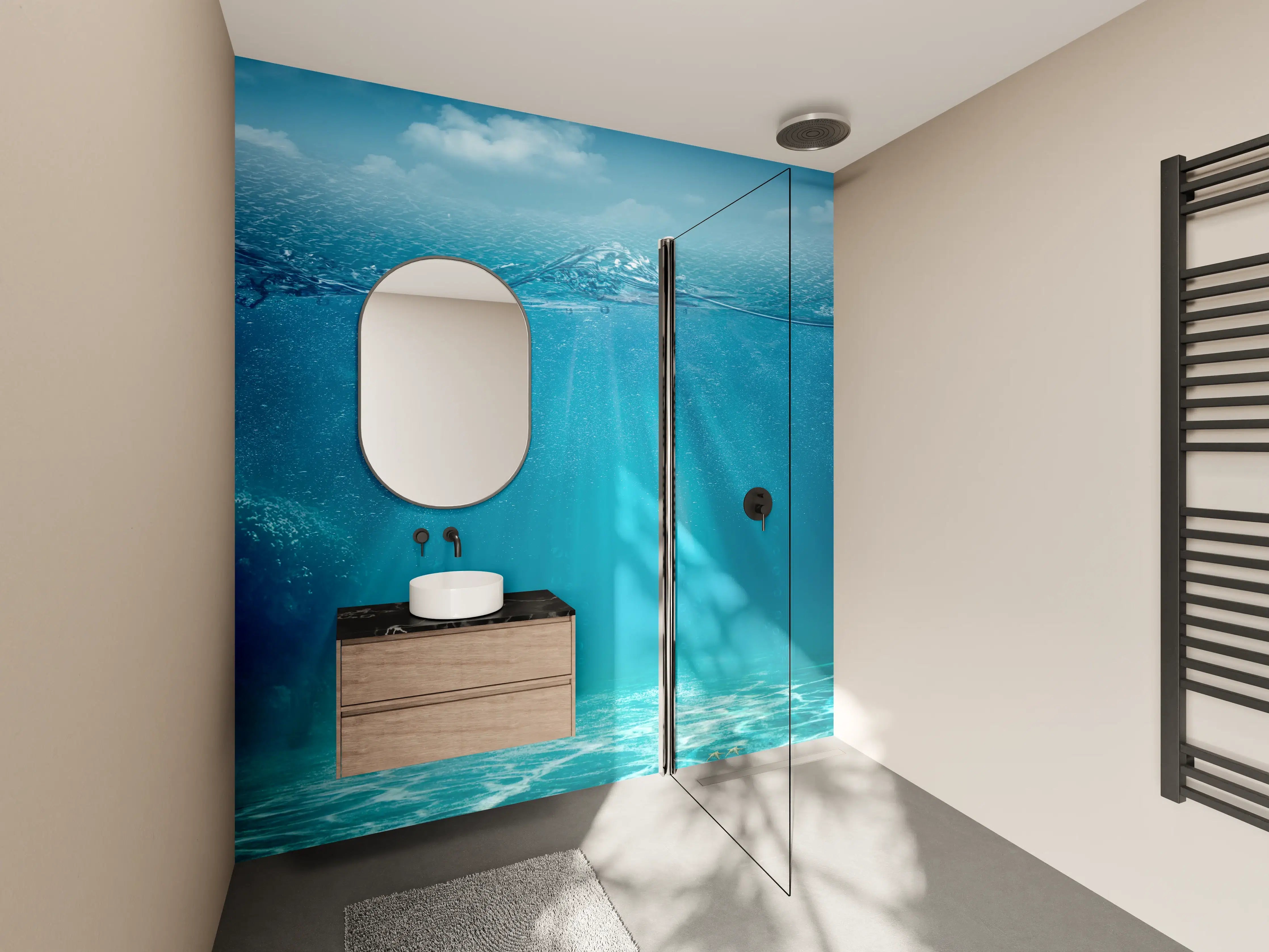 Wandverkleidung Bad - Tiefsee-Wasser mit Sonnenstrahlen