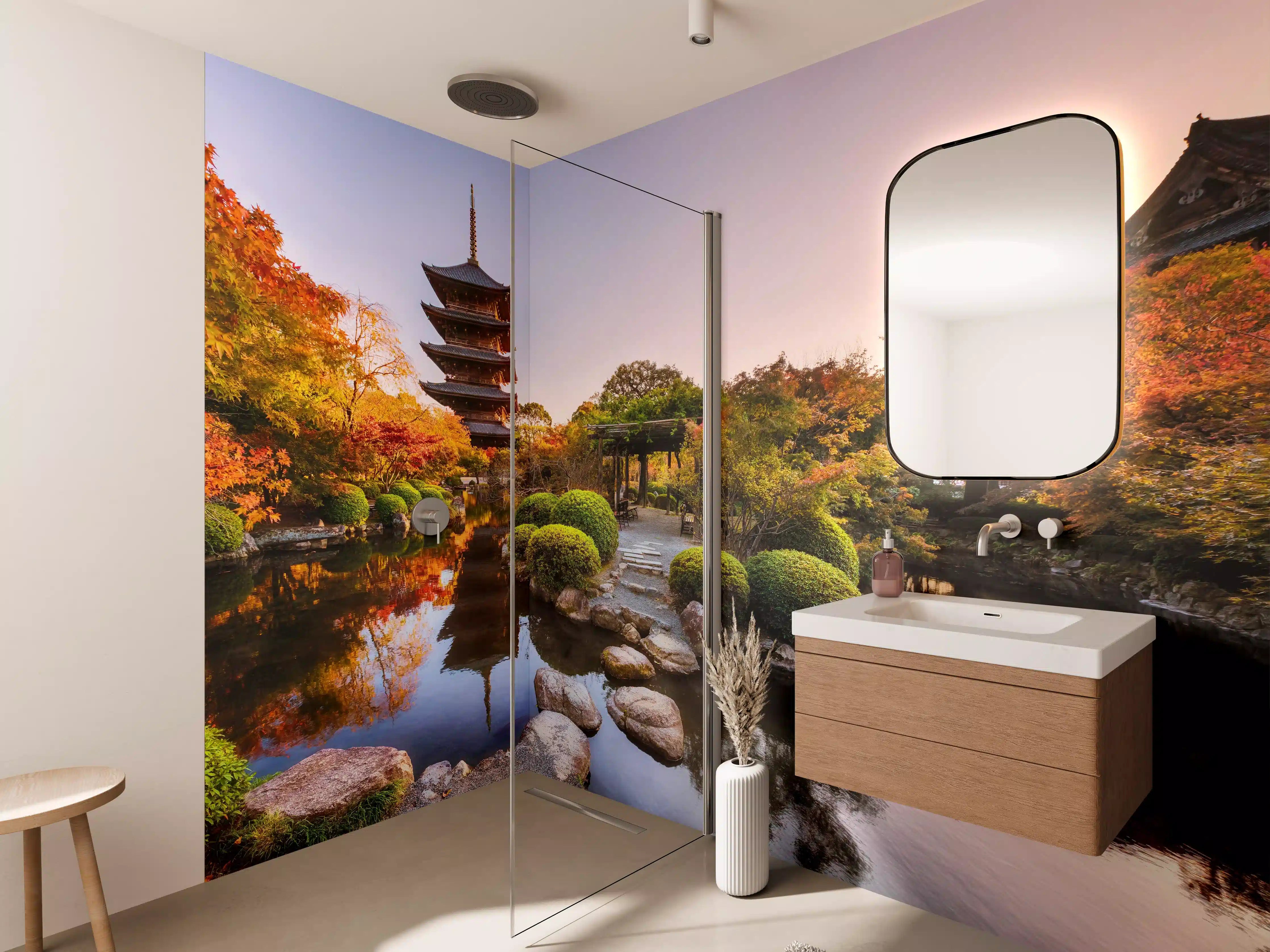 Wandverkleidung Bad - Toji-Tempel mit Garten im Herbst