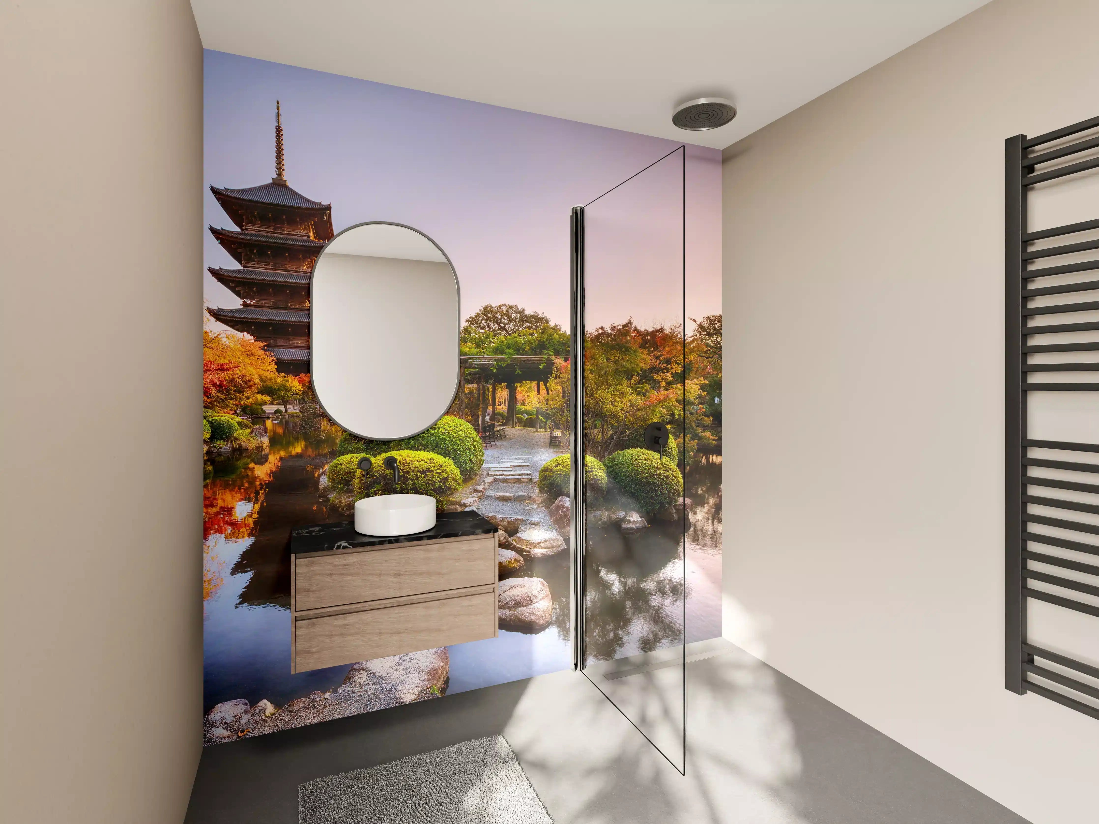 Wandverkleidung Bad - Toji-Tempel mit Garten im Herbst