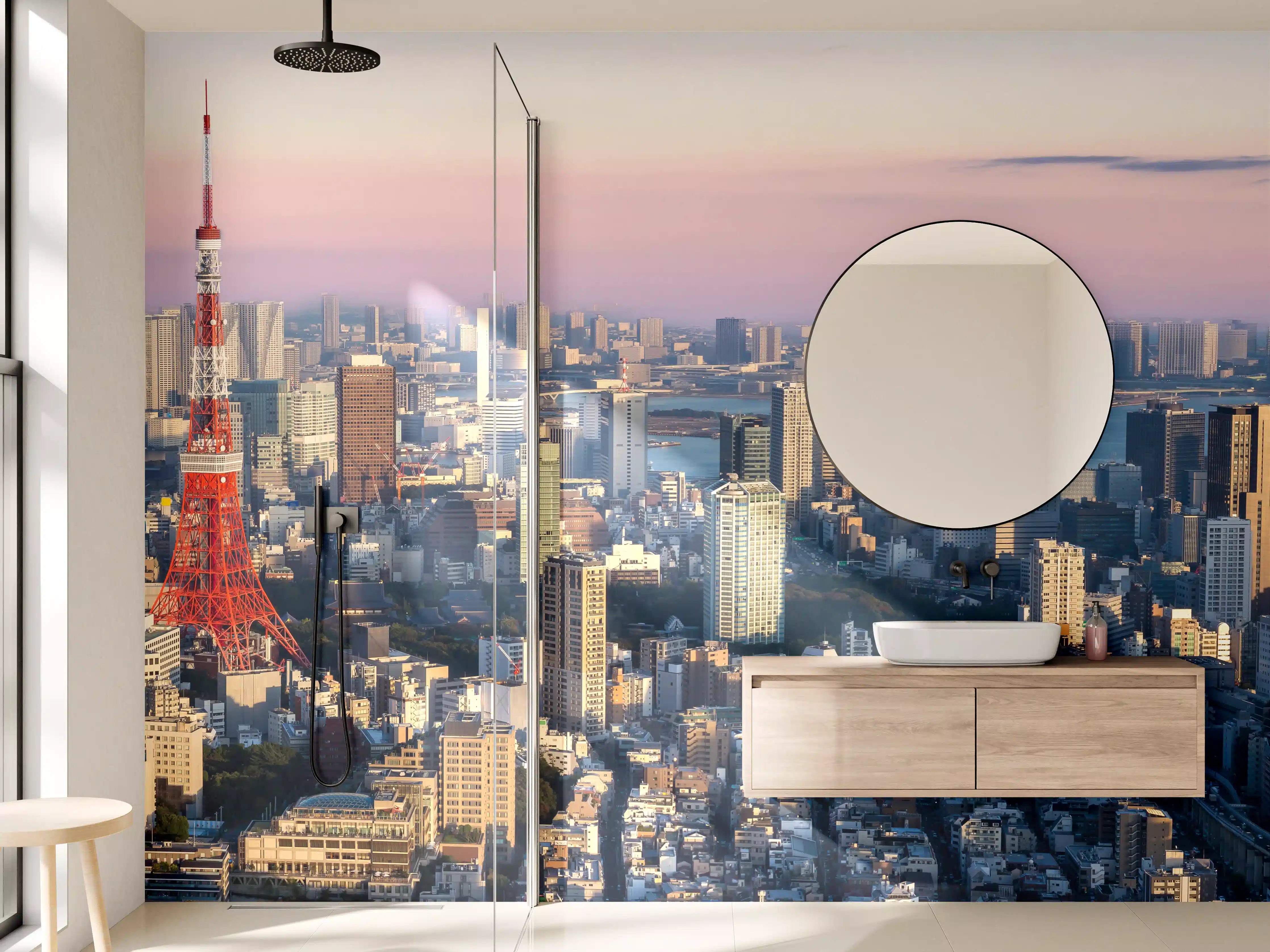 Wandverkleidung Bad - Tokio Skyline mit Tokyo Tower