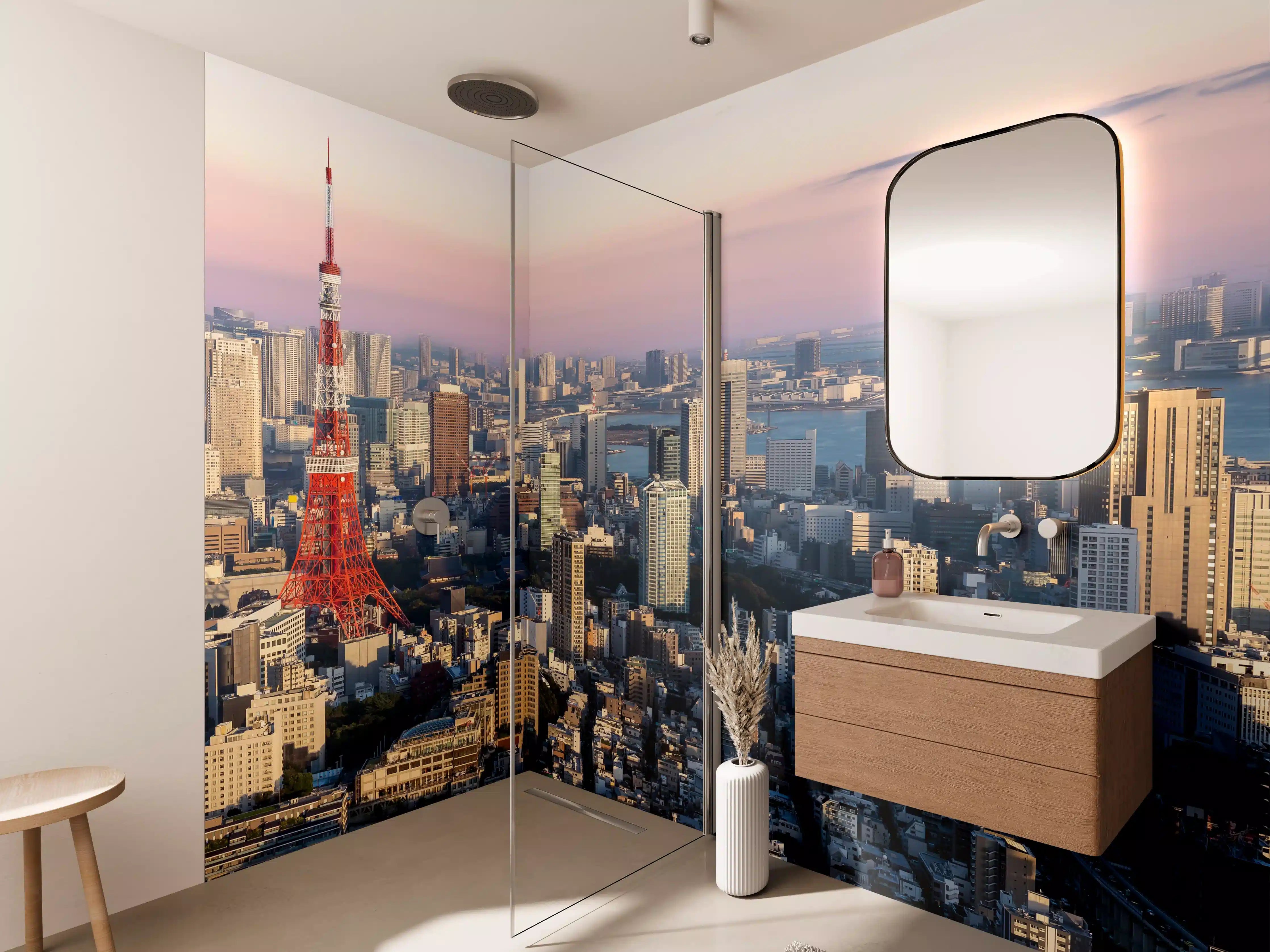 Wandverkleidung Bad - Tokio Skyline mit Tokyo Tower
