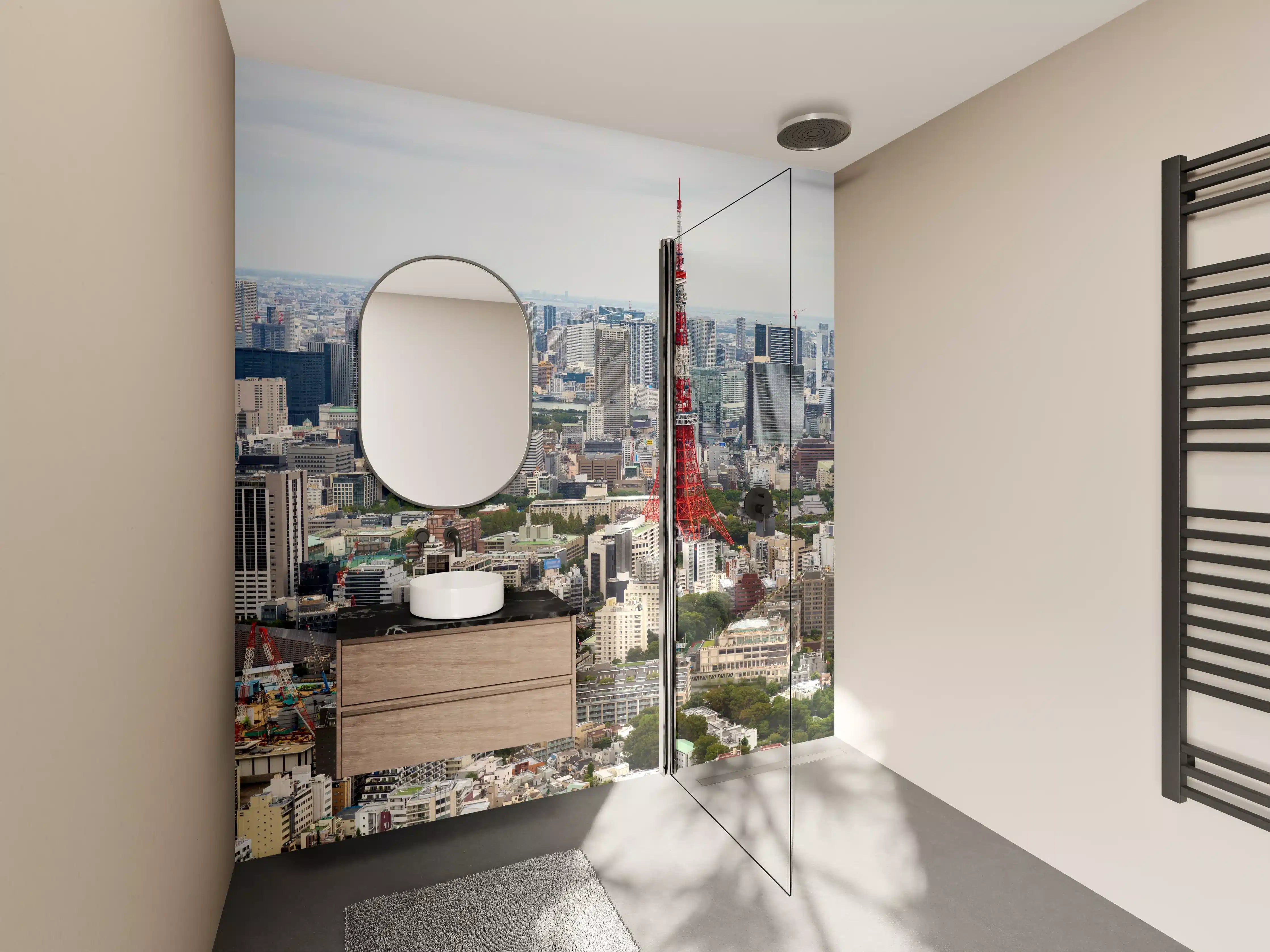 Wandverkleidung Bad - Tokyo Tower im Stadtpanorama