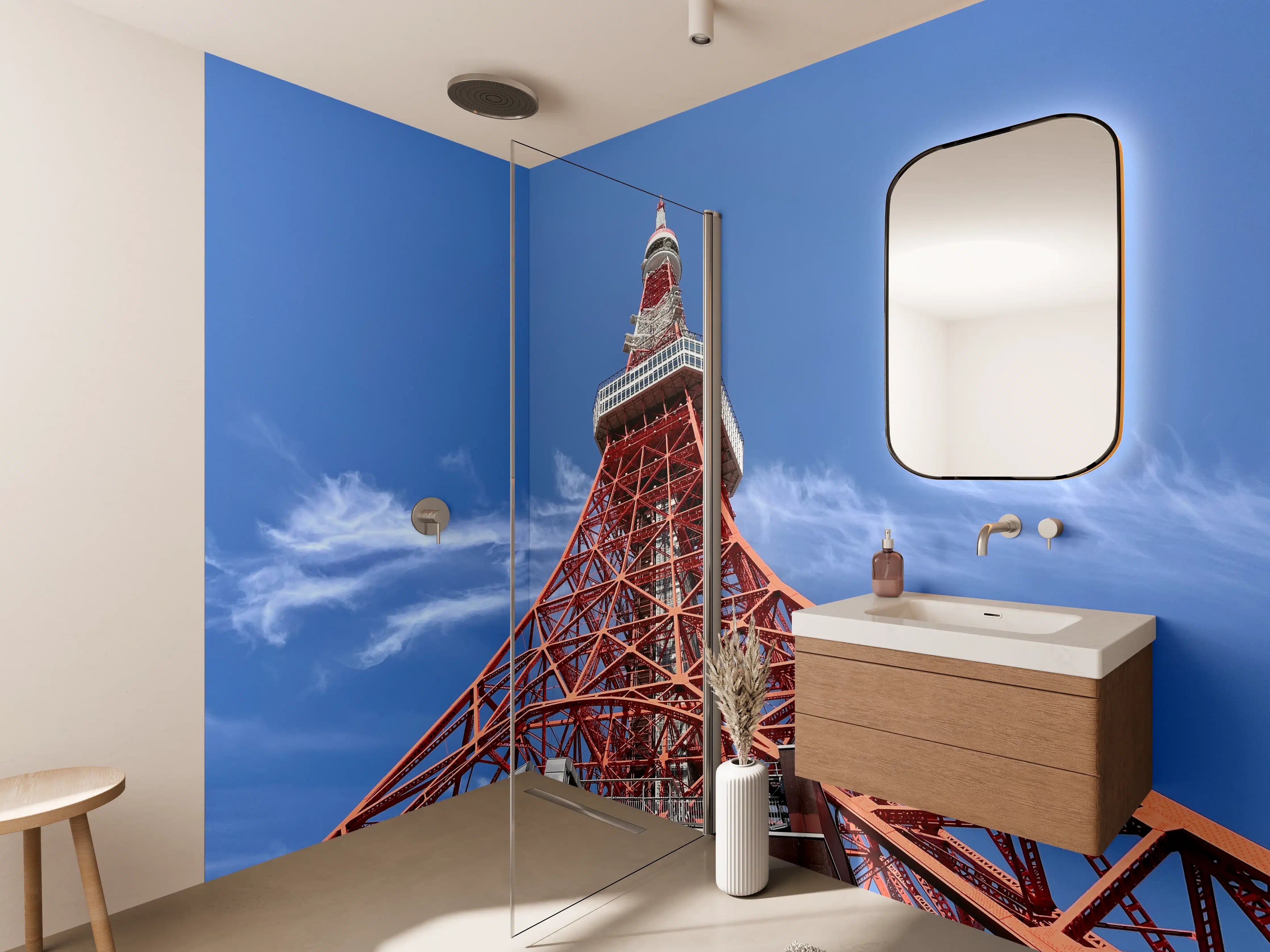 Wandverkleidung Bad - Tokyo Tower im klaren Himmel