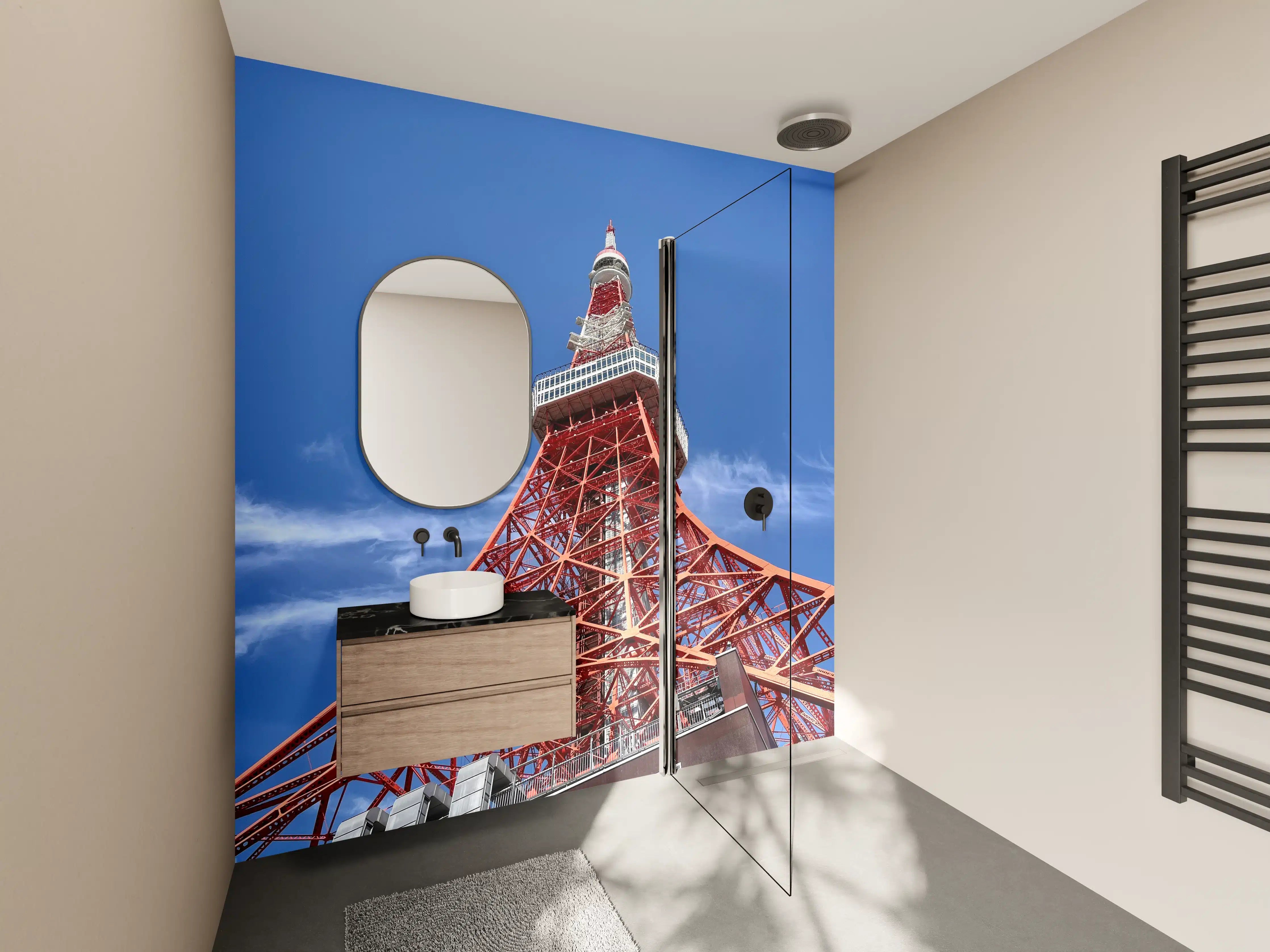 Wandverkleidung Bad - Tokyo Tower im klaren Himmel
