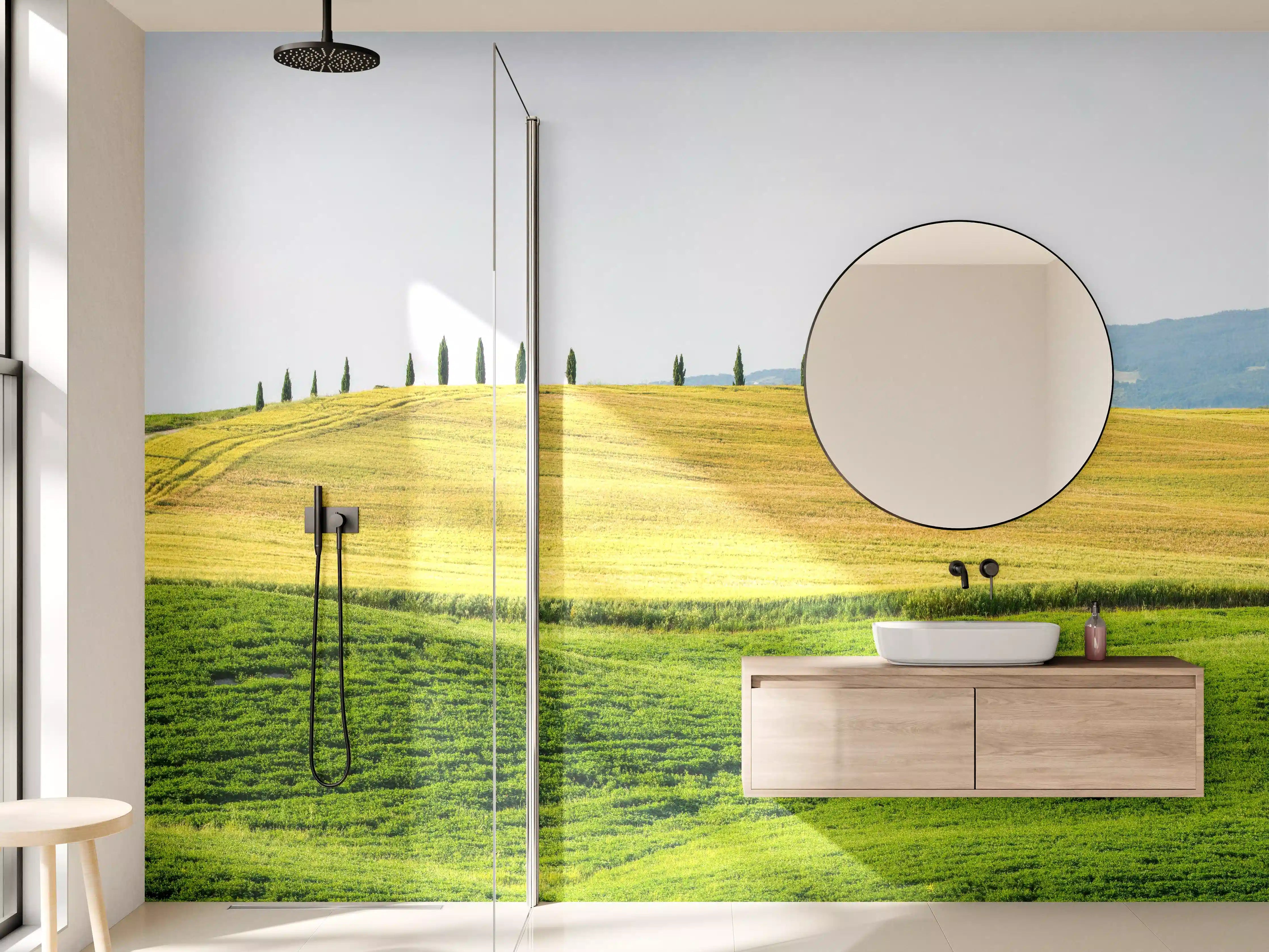 Wandverkleidung Bad - Toskana Hügel Panorama Grün-Gelb