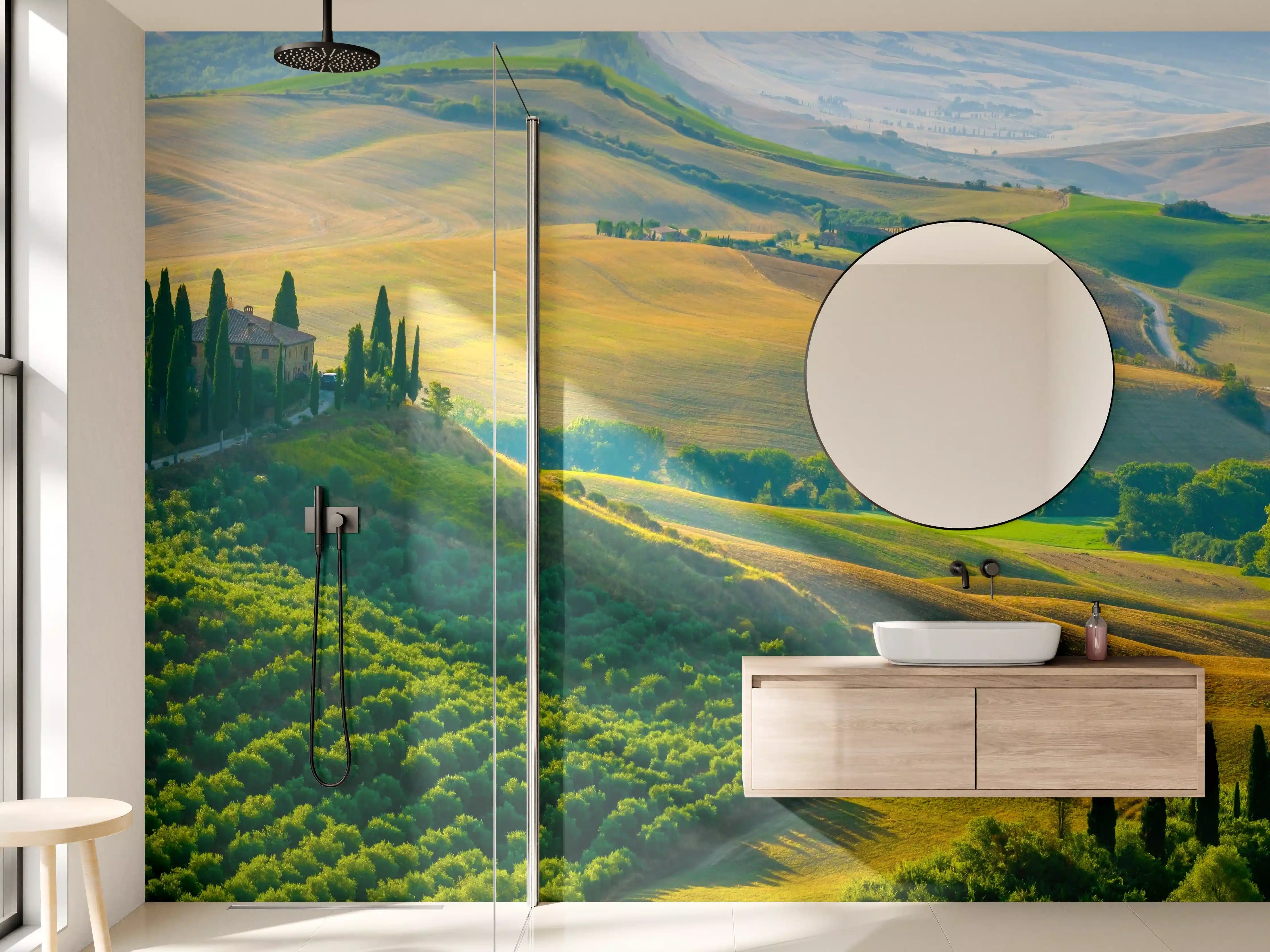 Wandverkleidung Bad - Toskana Hügel in Grün