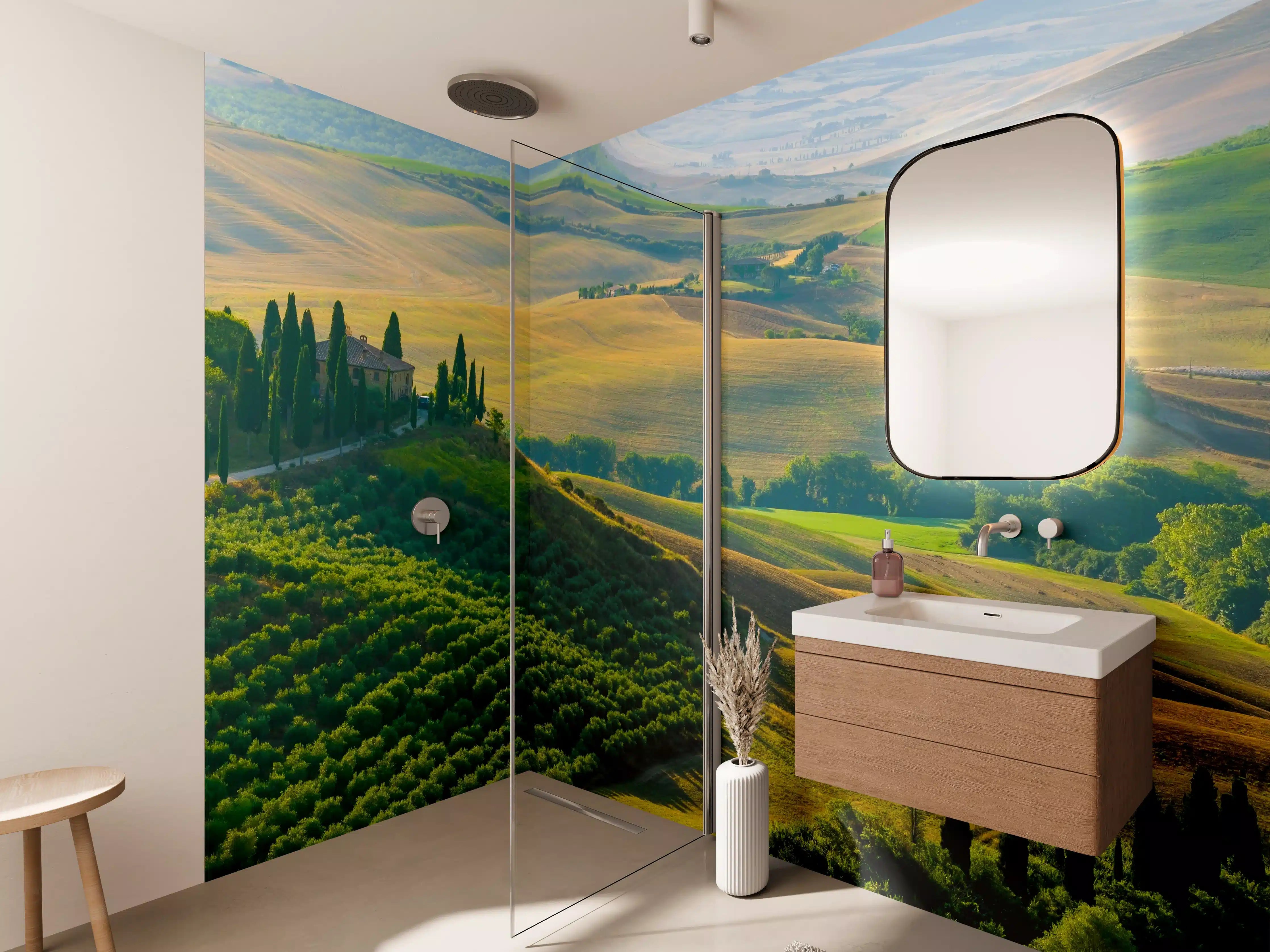 Wandverkleidung Bad - Toskana Hügel in Grün