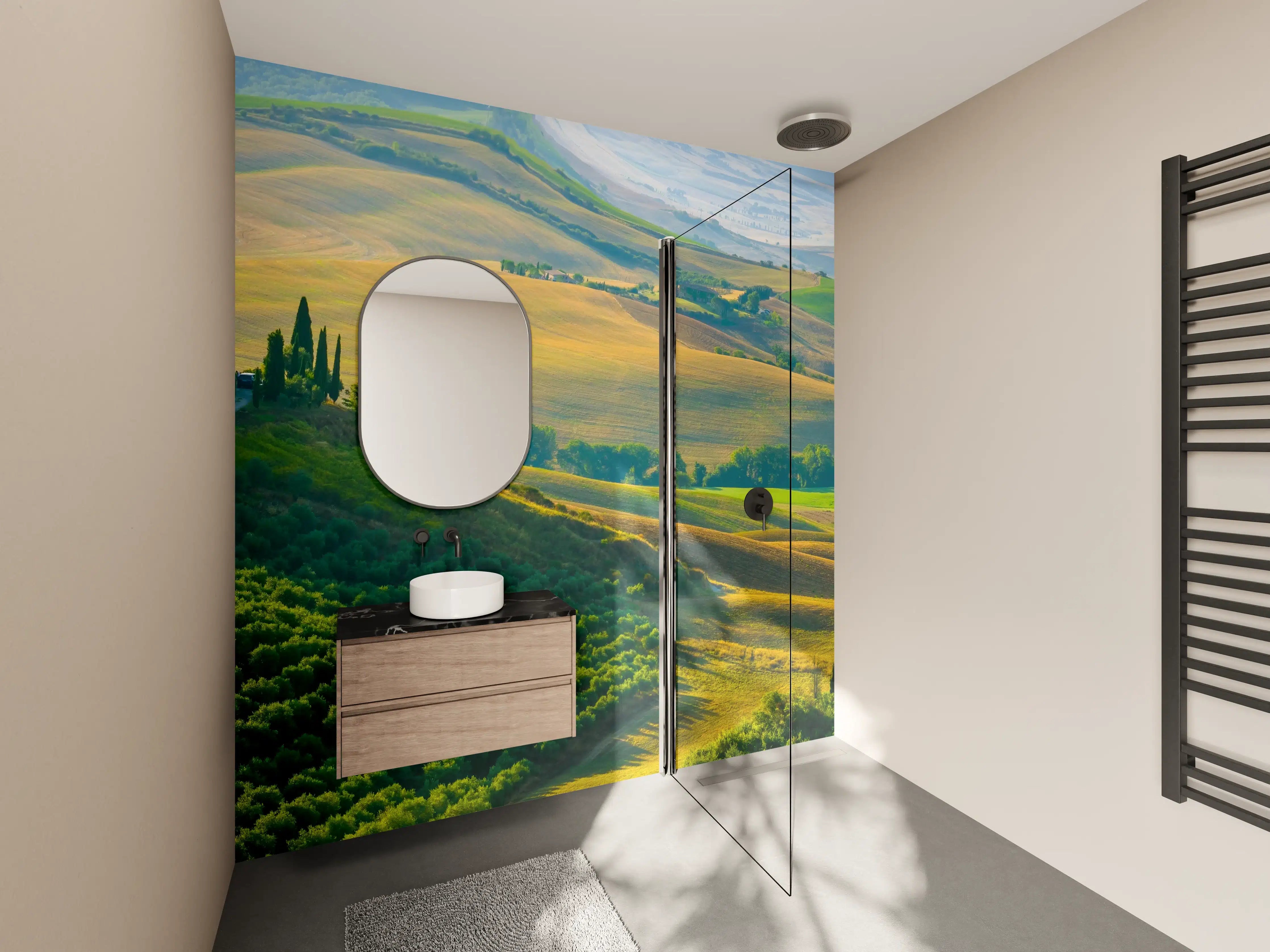 Wandverkleidung Bad - Toskana Hügel in Grün