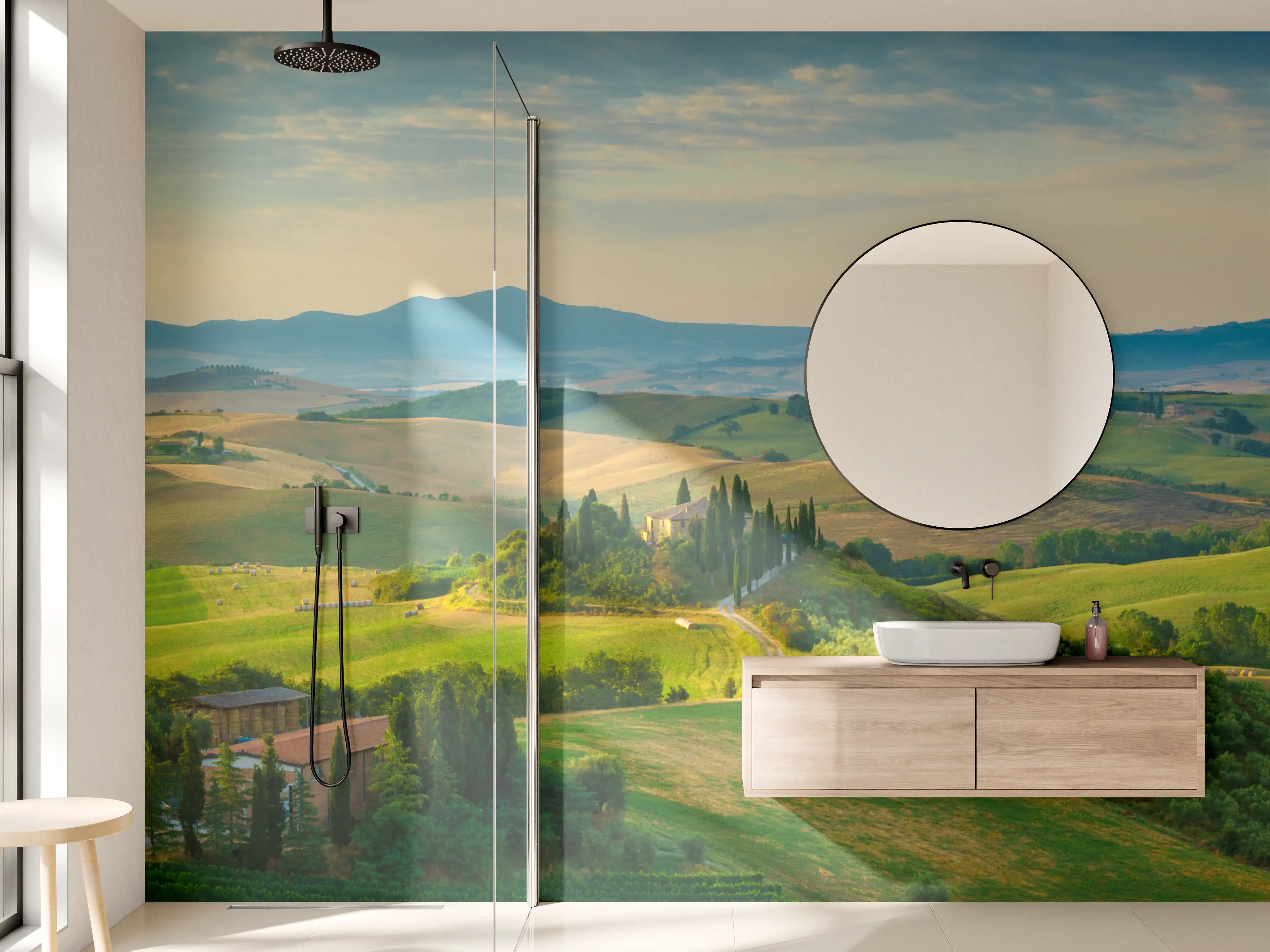 Wandverkleidung Bad - Toskana Hügellandschaft Grün-Gold