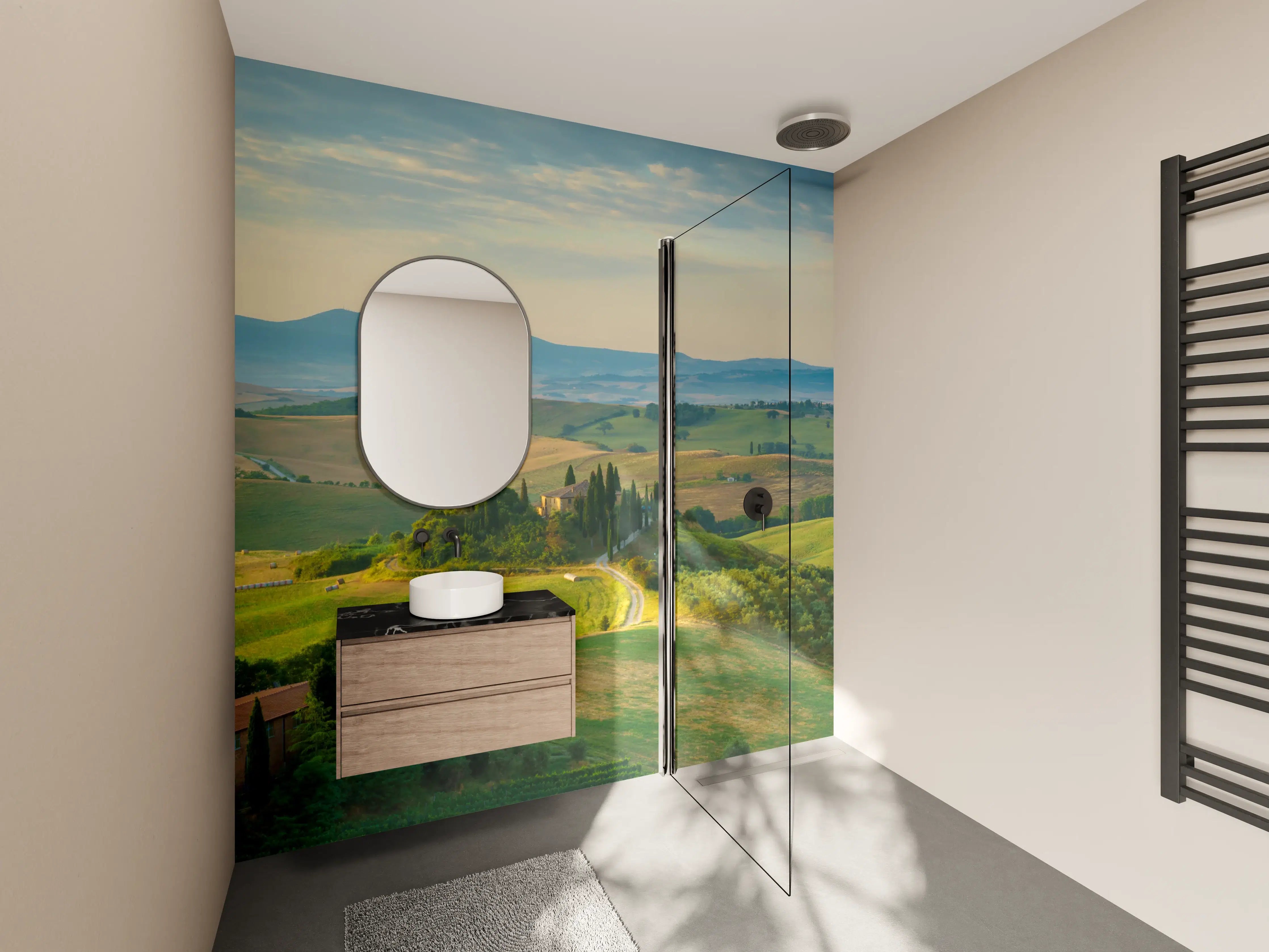 Wandverkleidung Bad - Toskana Hügellandschaft Grün-Gold