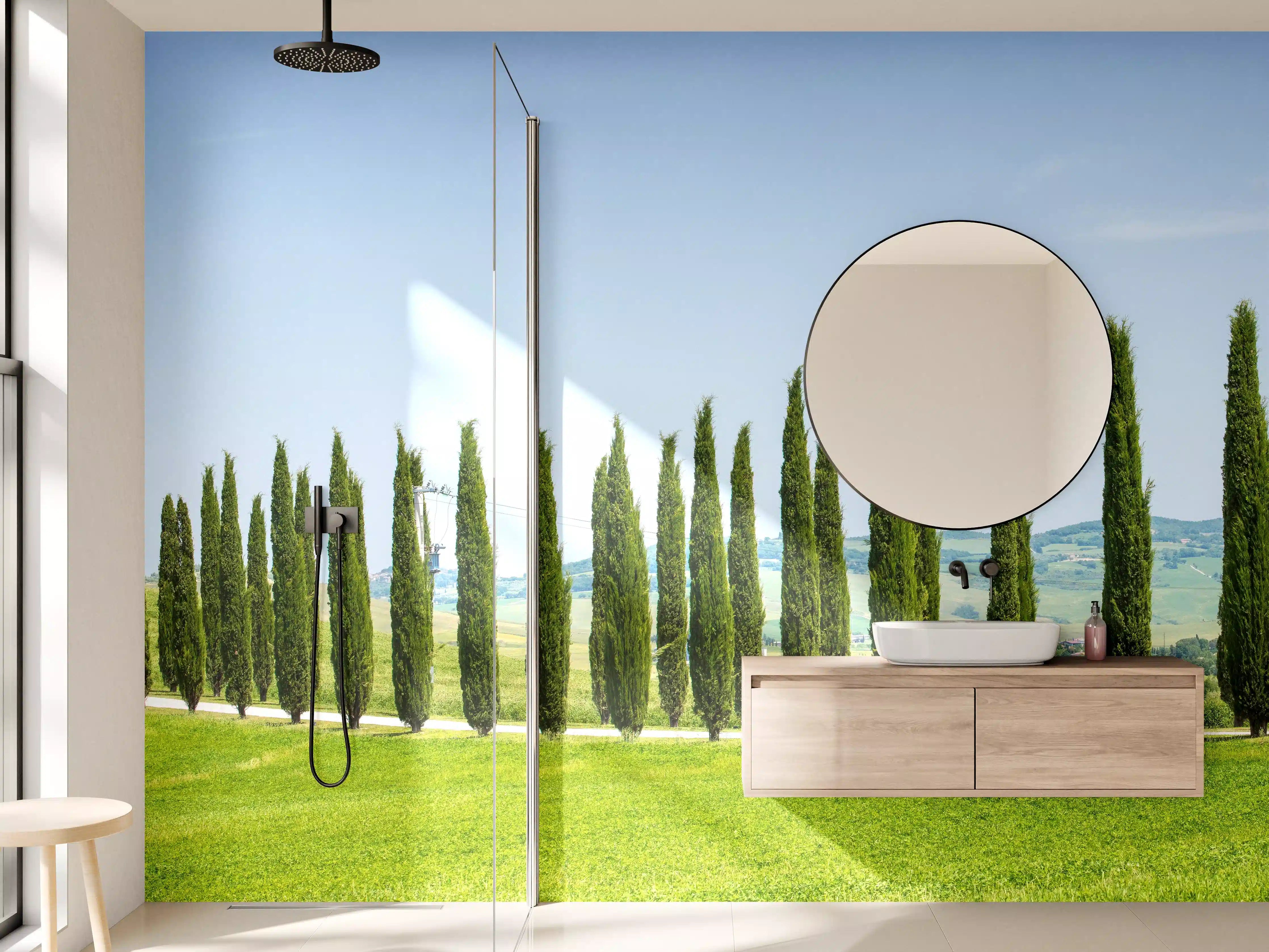Wandverkleidung Bad - Toskanische Zypressenallee