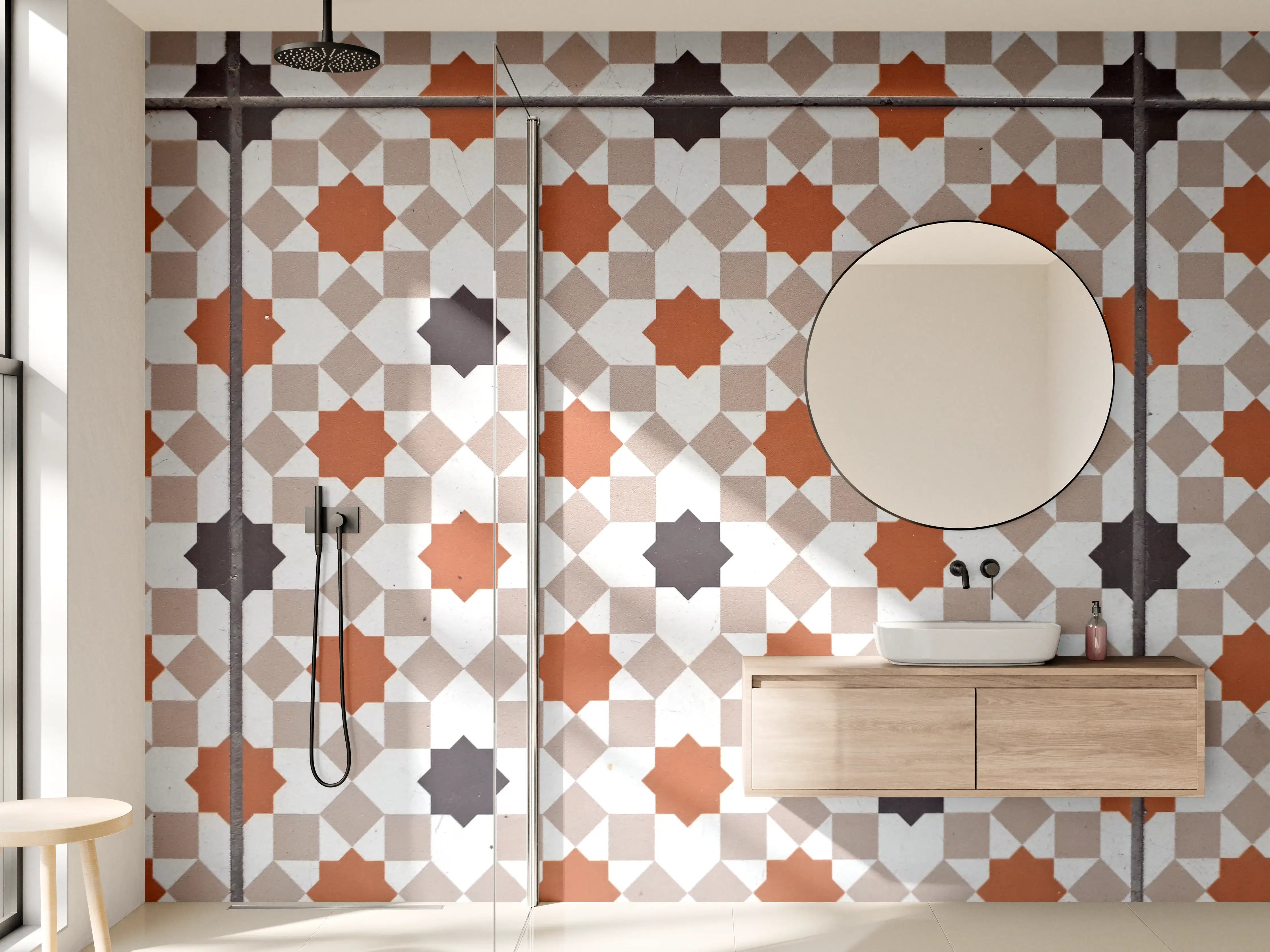 Wandverkleidung Bad - Traditionelle Arabische Fliesenmuster in Erdtönen