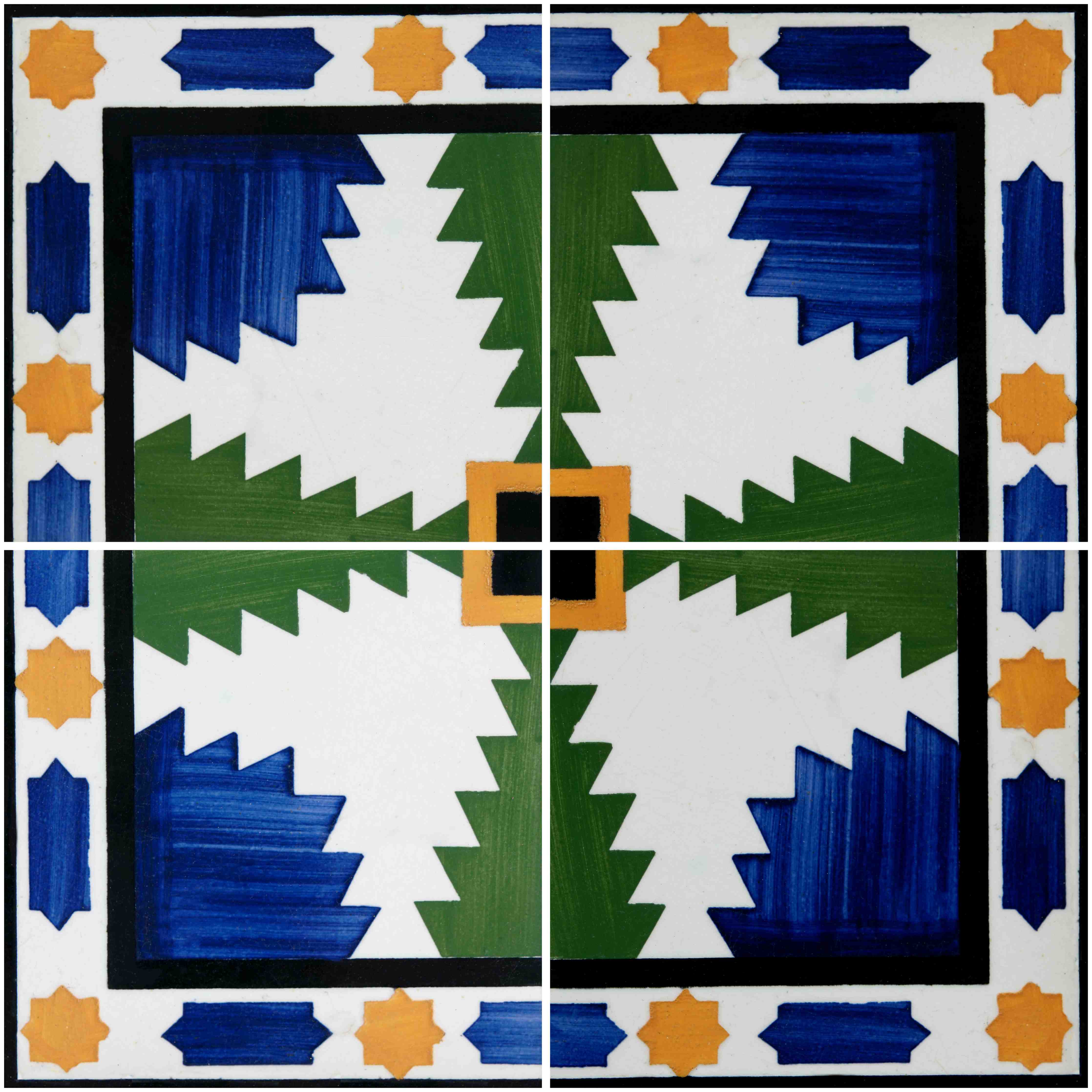 Wandverkleidung Bad-Traditionelle Fliesenmuster in Blau, Grün und Orange