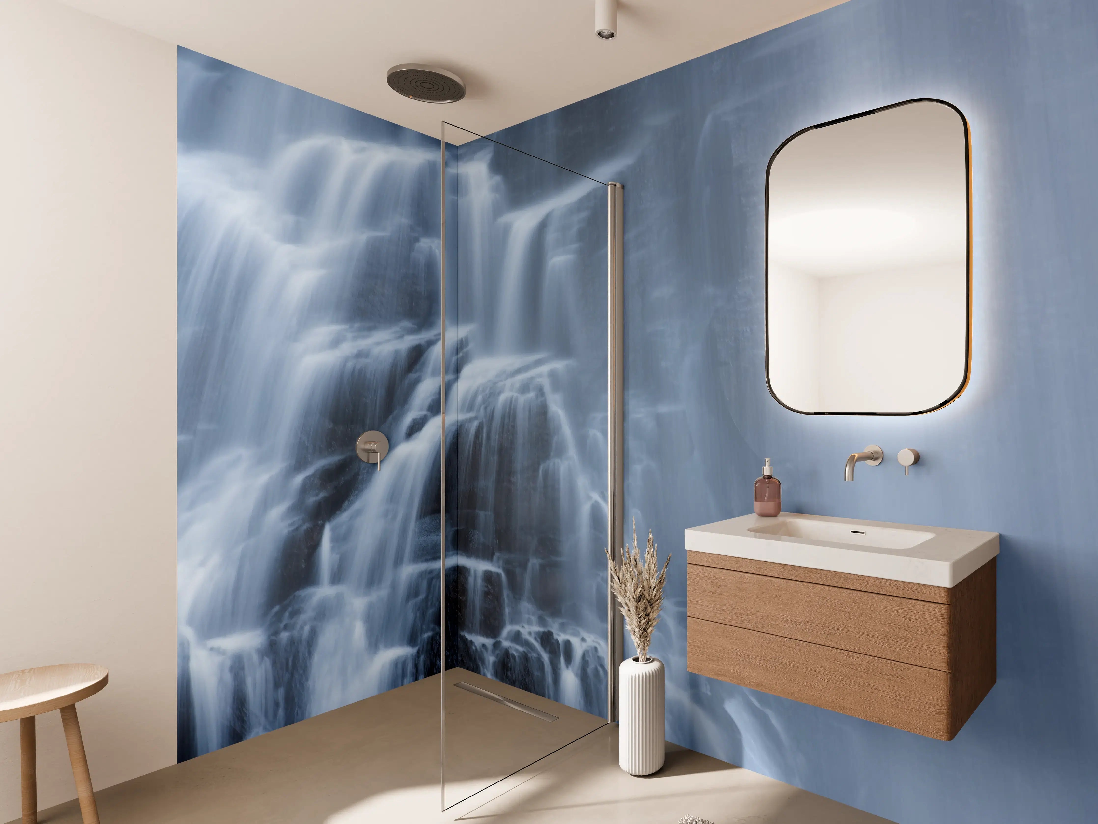 Wandverkleidung Bad - Traumartiger Wasserfall an Felsenwand