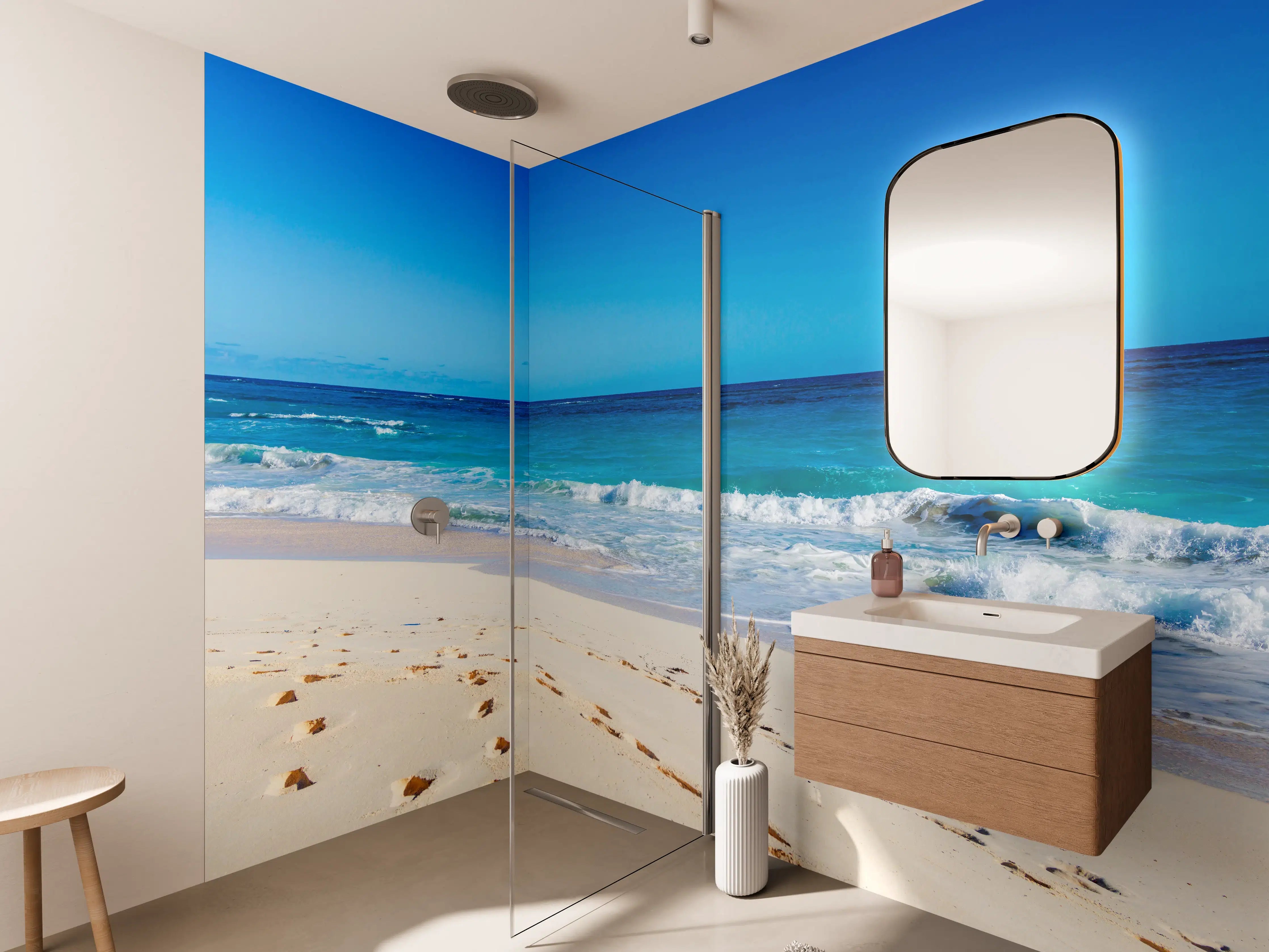 Wandverkleidung Bad - Traumhafter Strand mit klarem Wasser