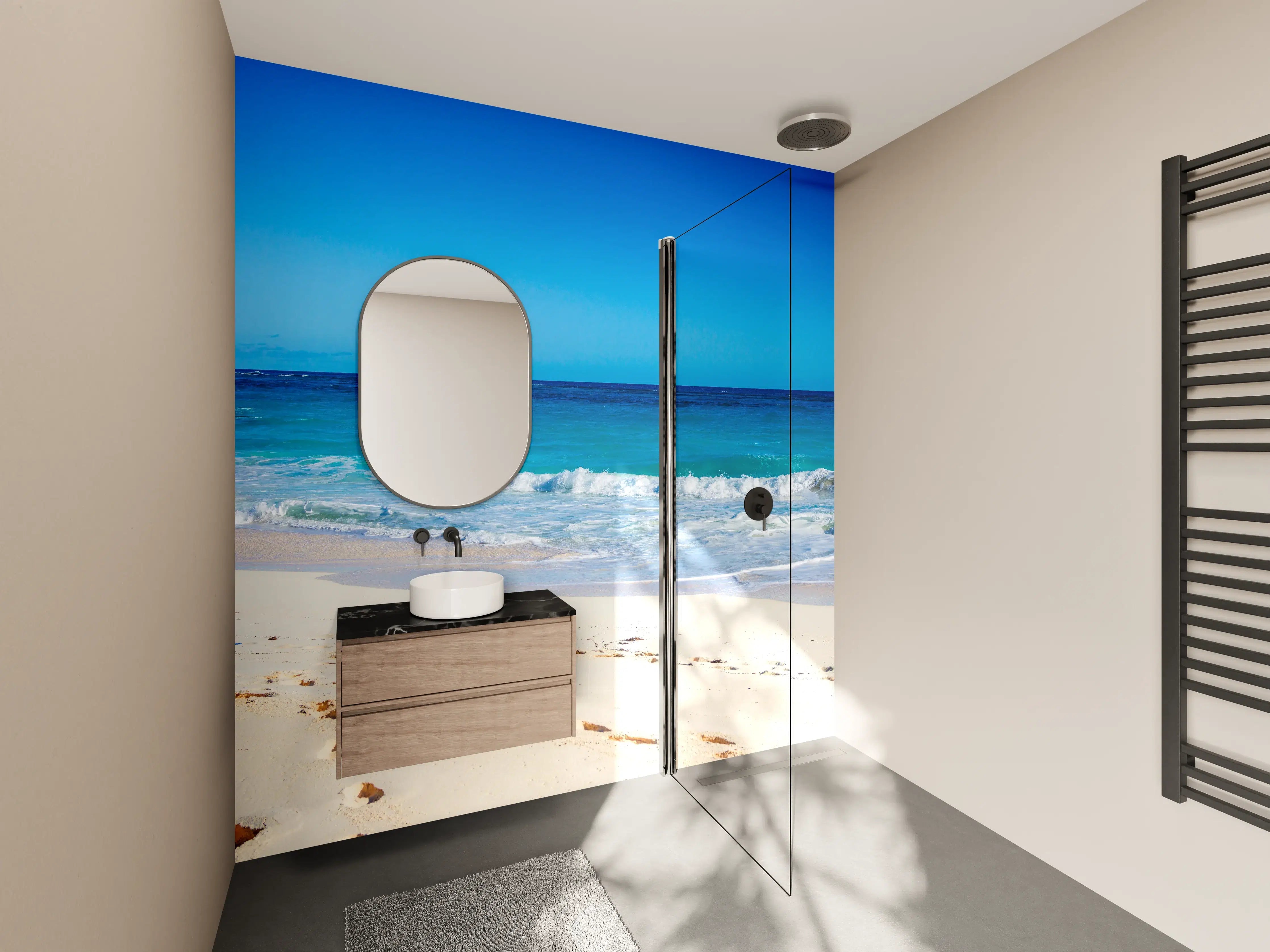 Wandverkleidung Bad - Traumhafter Strand mit klarem Wasser