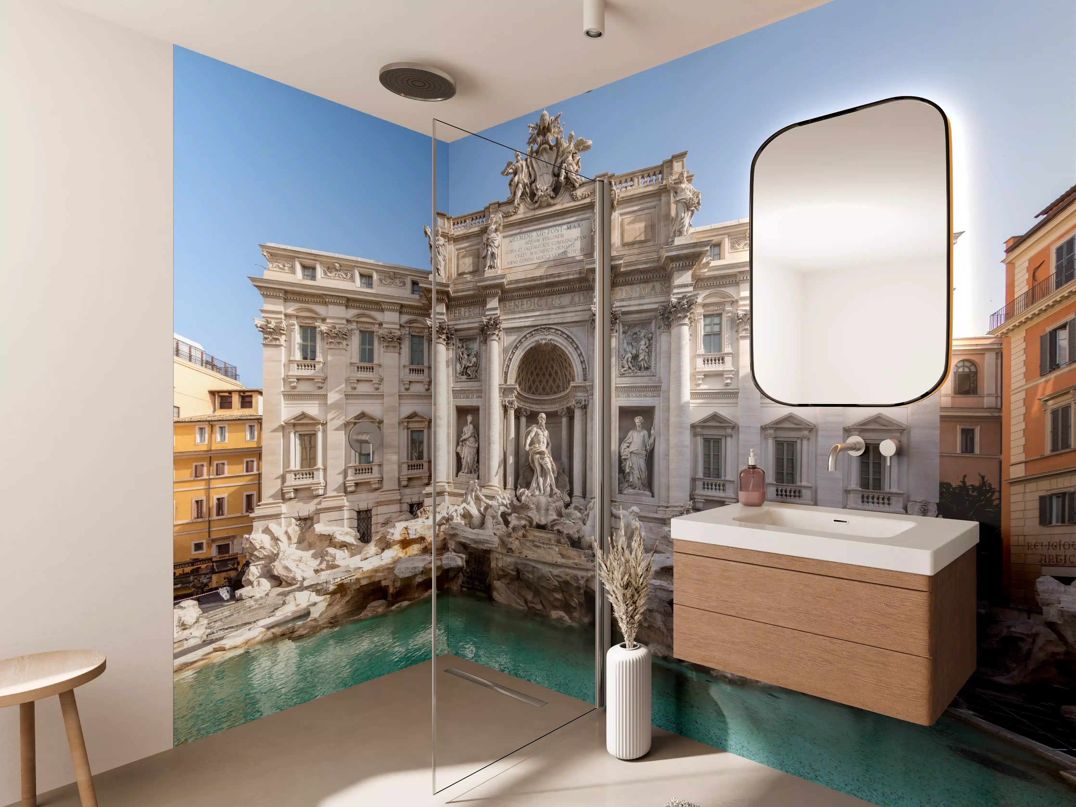 Wandverkleidung Bad - Trevi-Brunnen am Morgen in Rom