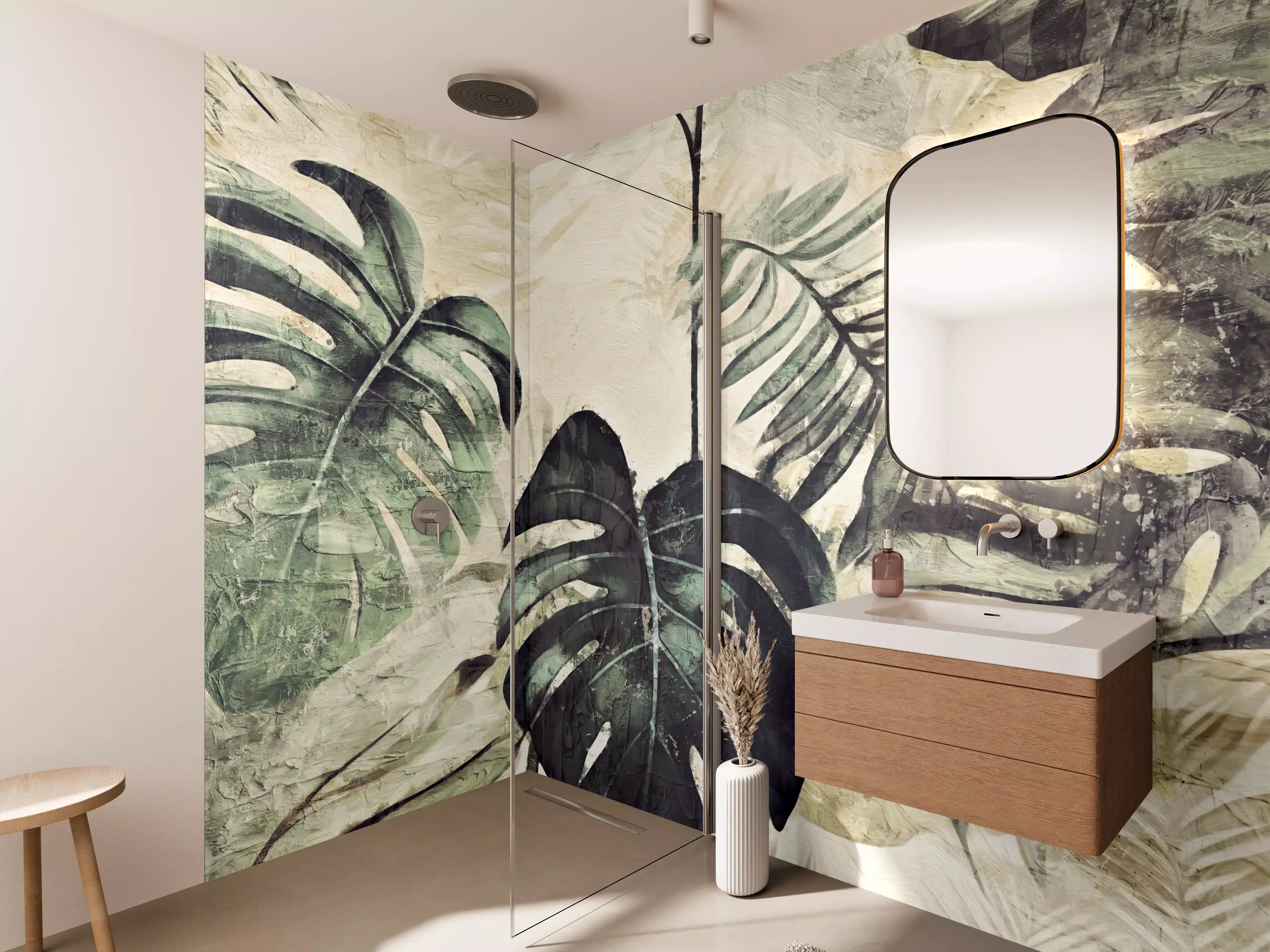 Wandverkleidung Bad - Tropische Dschungel-Grün-Kunst