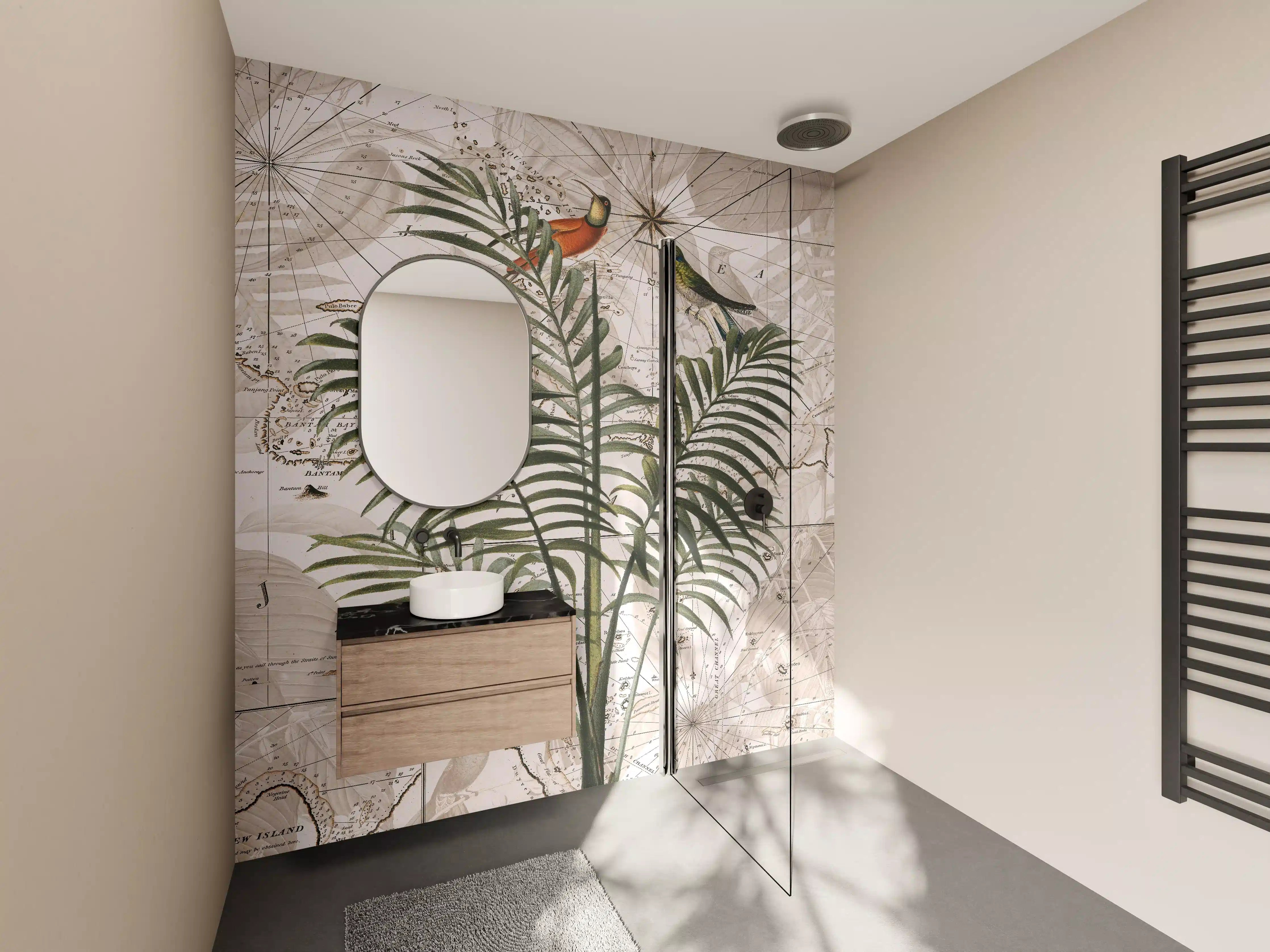 Wandverkleidung Bad - Tropische Dschungel Kartenwandkunst