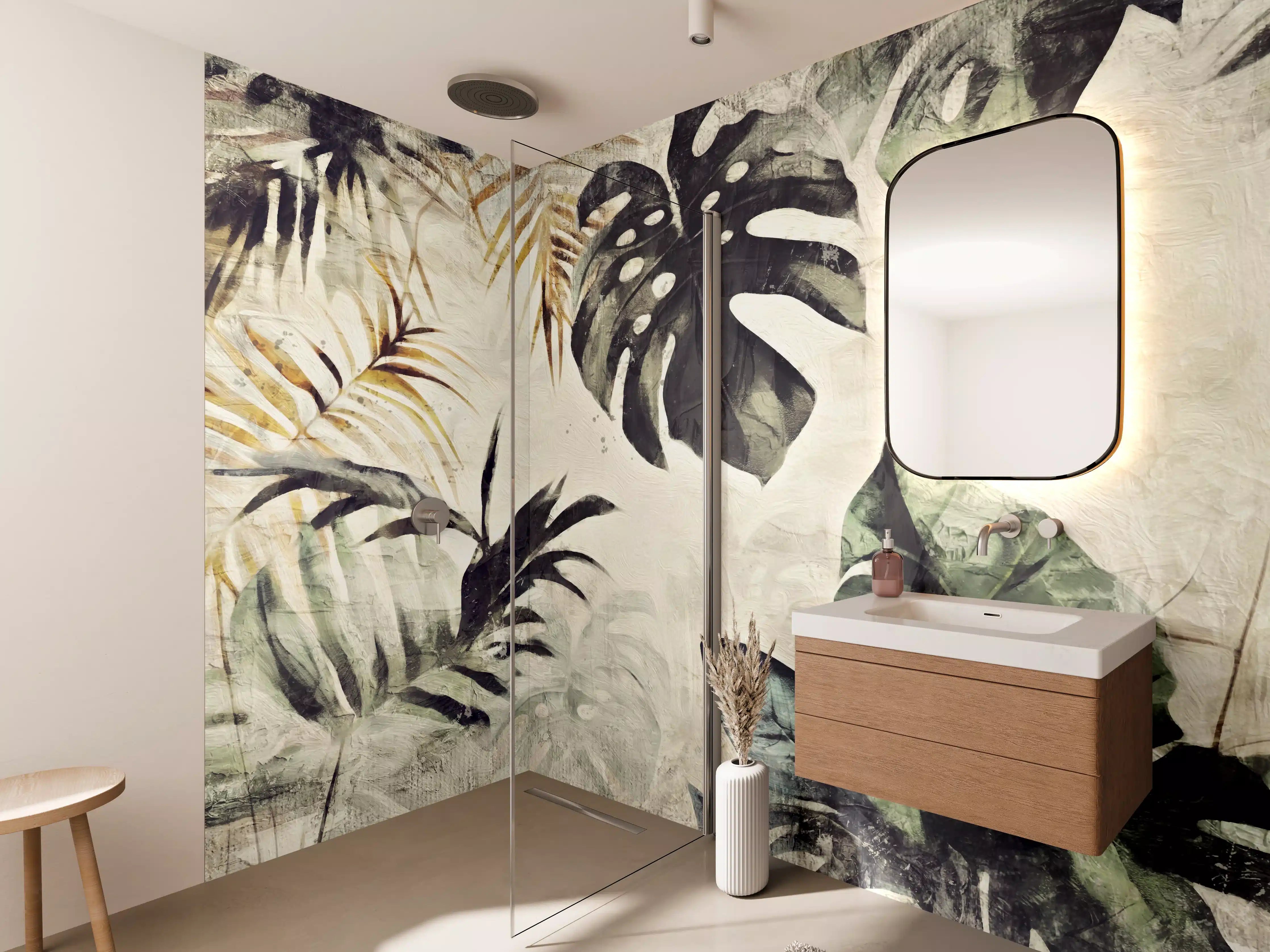 Wandverkleidung Bad - Tropische Dschungelpflanzen in natürlichem Ambiente