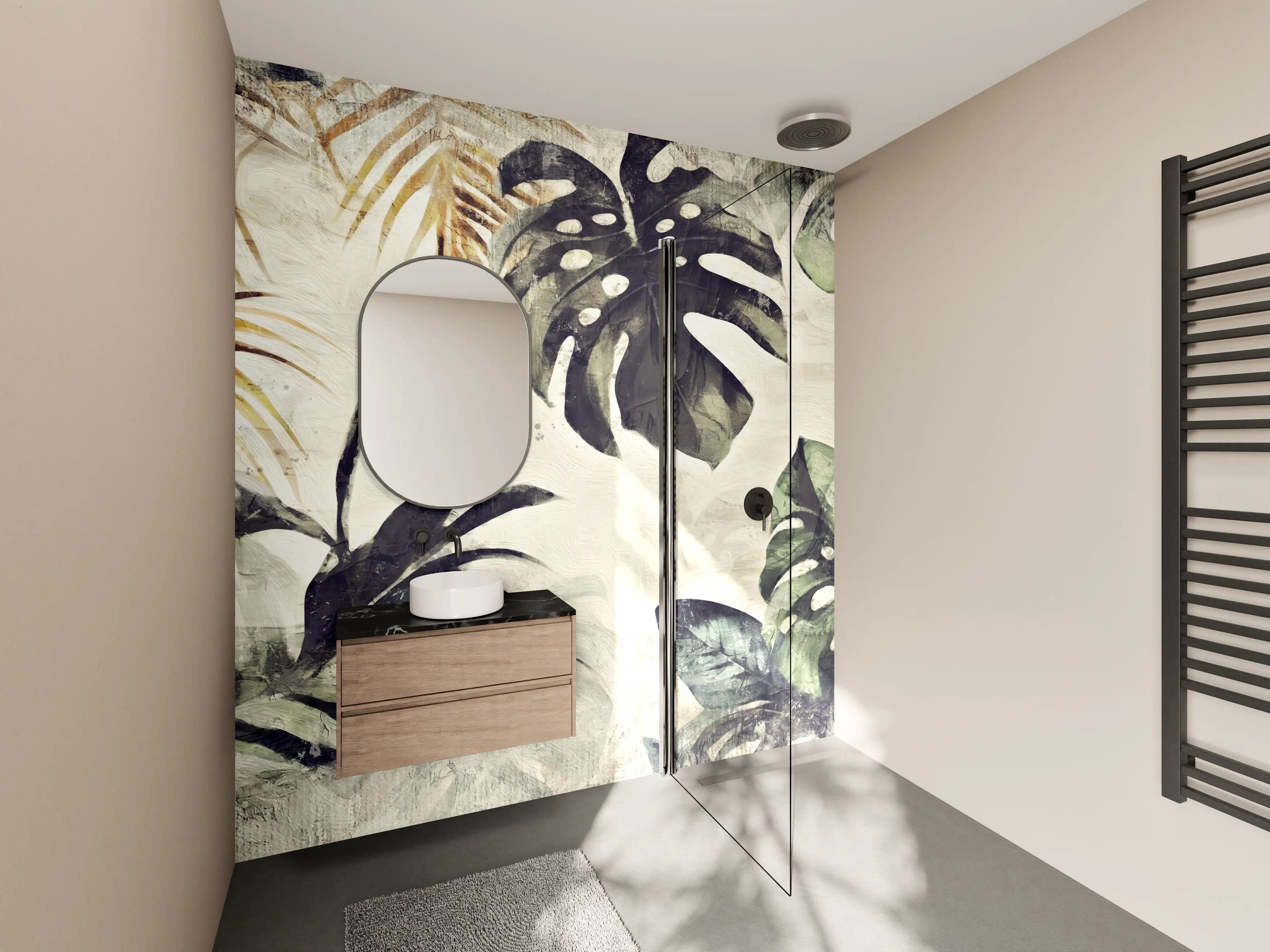 Wandverkleidung Bad - Tropische Dschungelpflanzen in natürlichem Ambiente