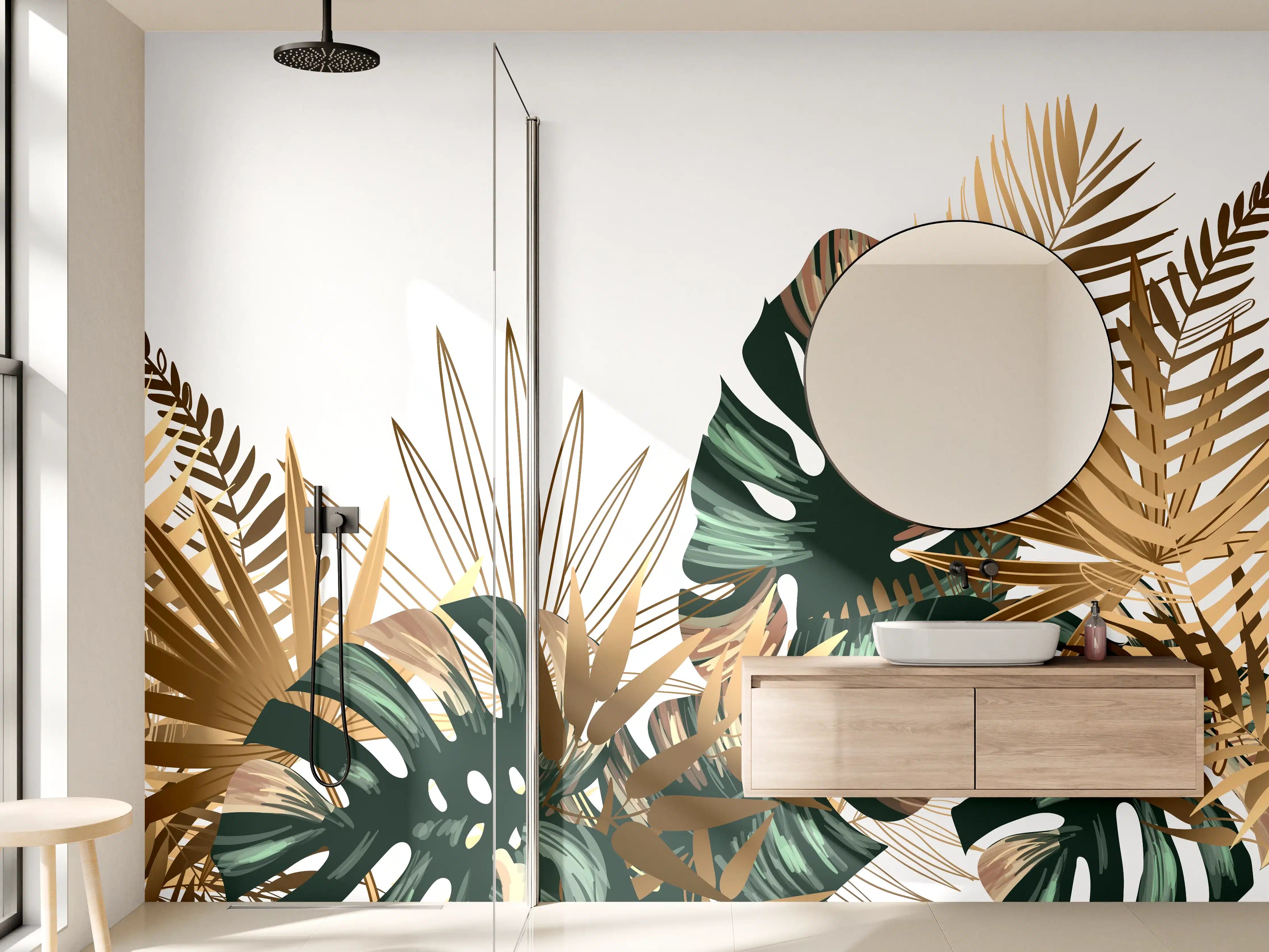 Wandverkleidung Bad - Tropische Gold-Palmen Dekor