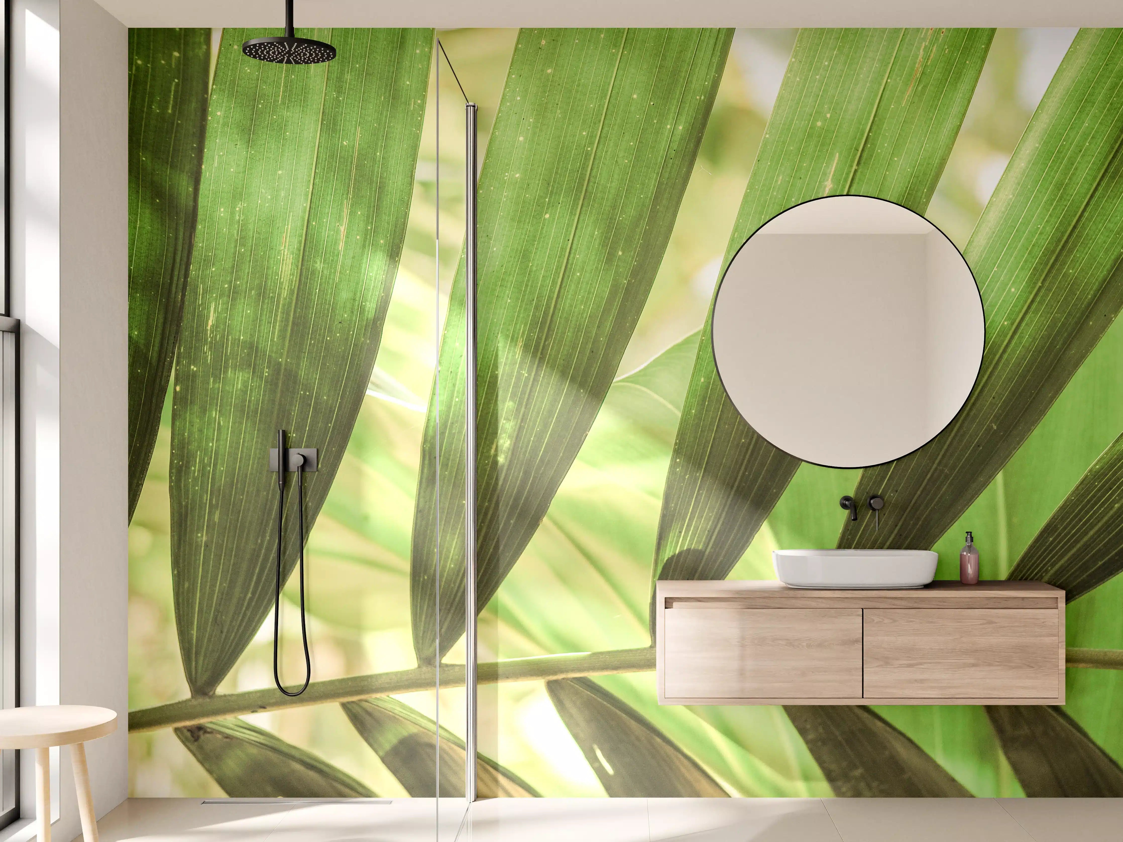 Wandverkleidung Bad - Tropische Grün-Palmenblätter