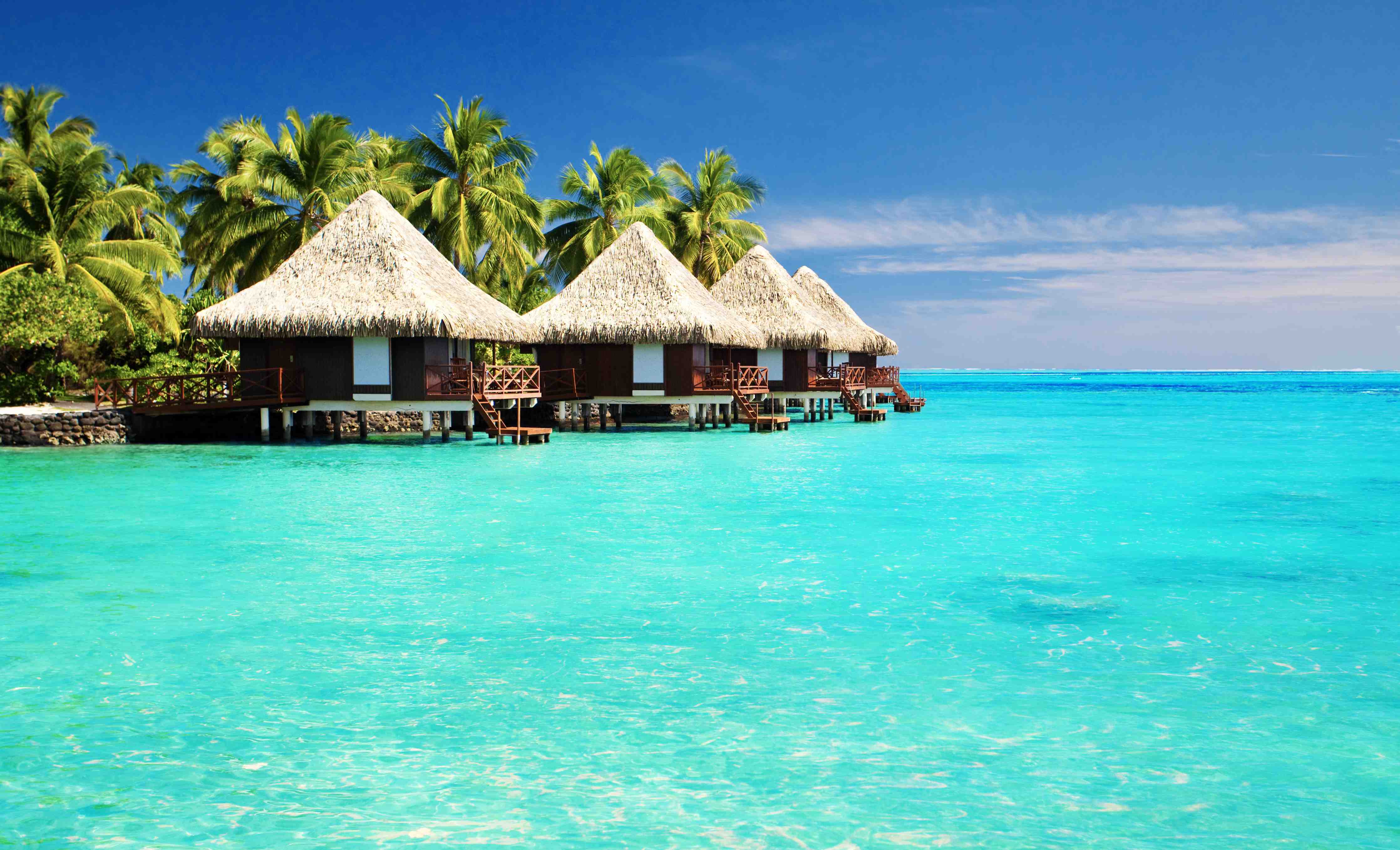 Wandverkleidung Bad-Tropische Lagune mit Bungalows