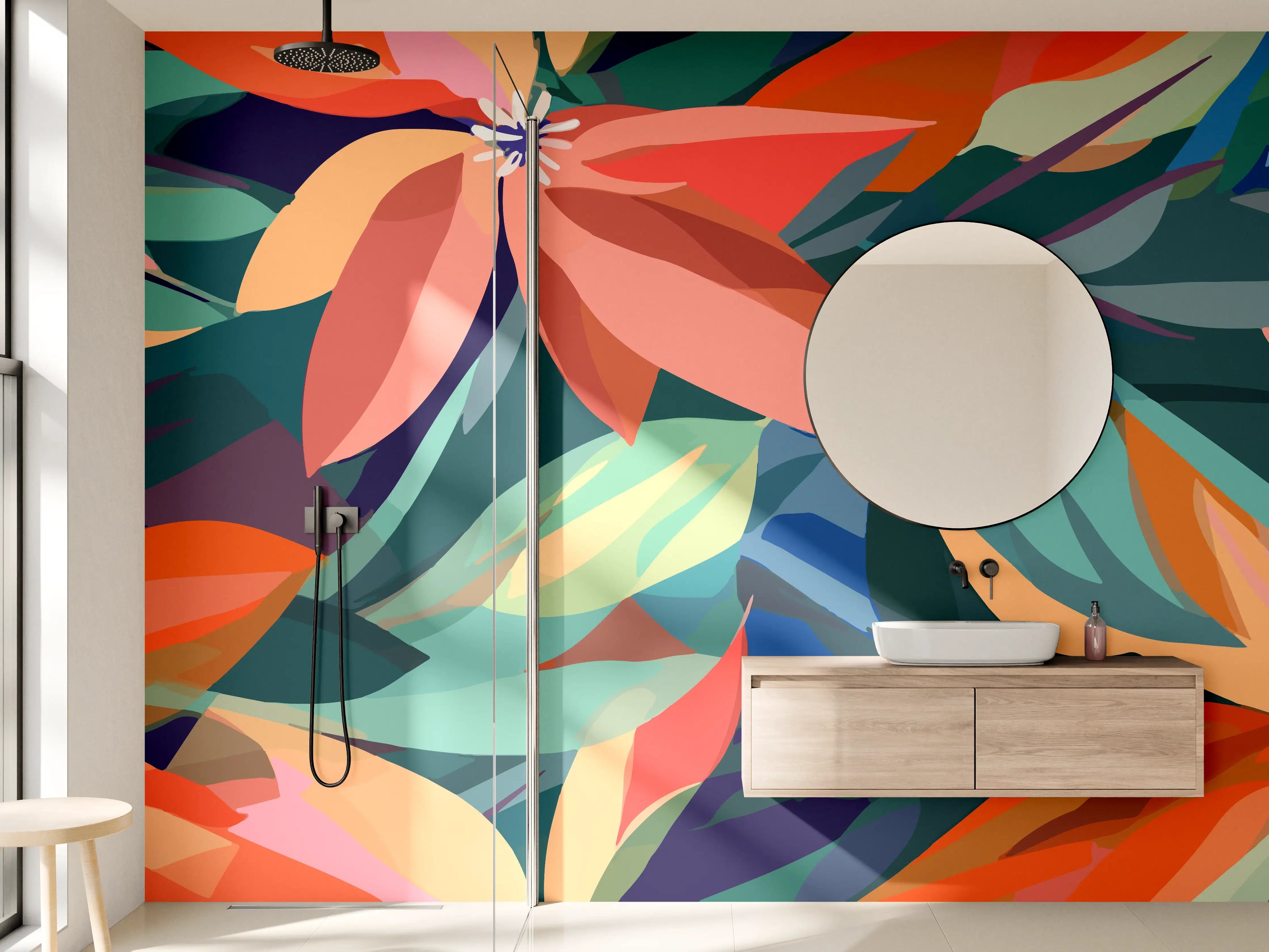 Wandverkleidung Bad - Tropische Petals Koralle-Grün