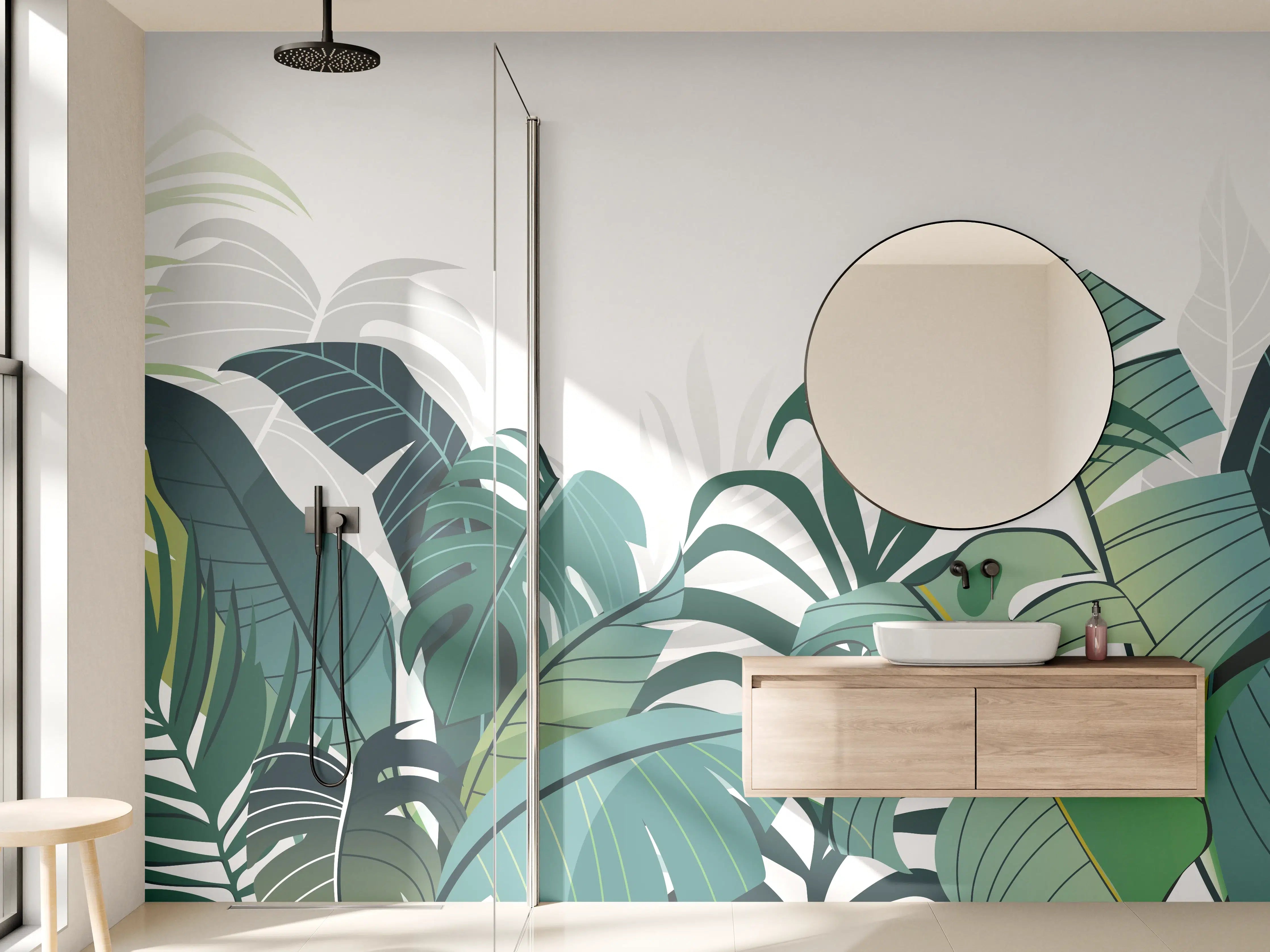 Wandverkleidung Bad - Tropische Pflanzen Illustration