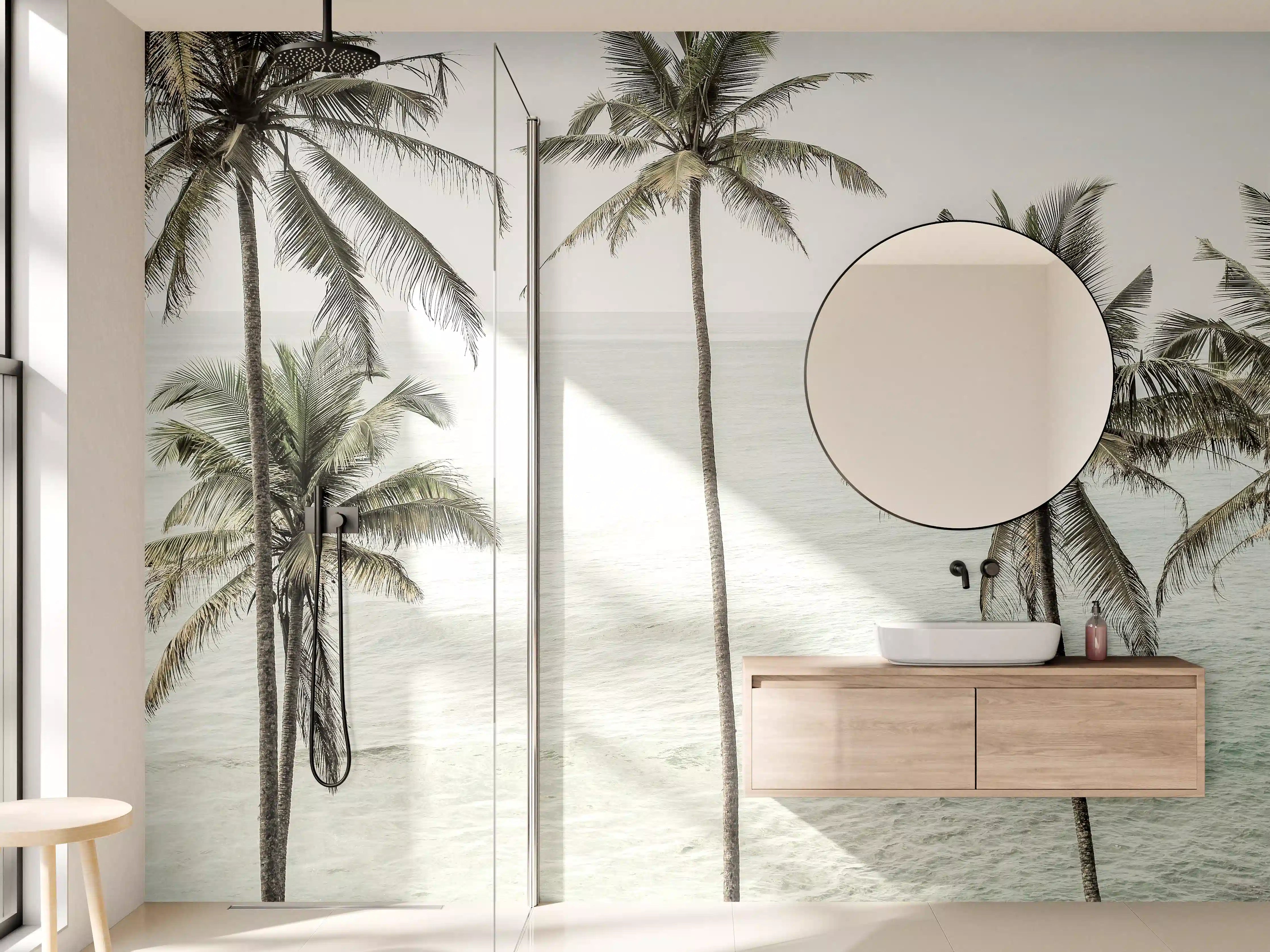 Wandverkleidung Bad - Tropische Strand-Palmen Aussicht