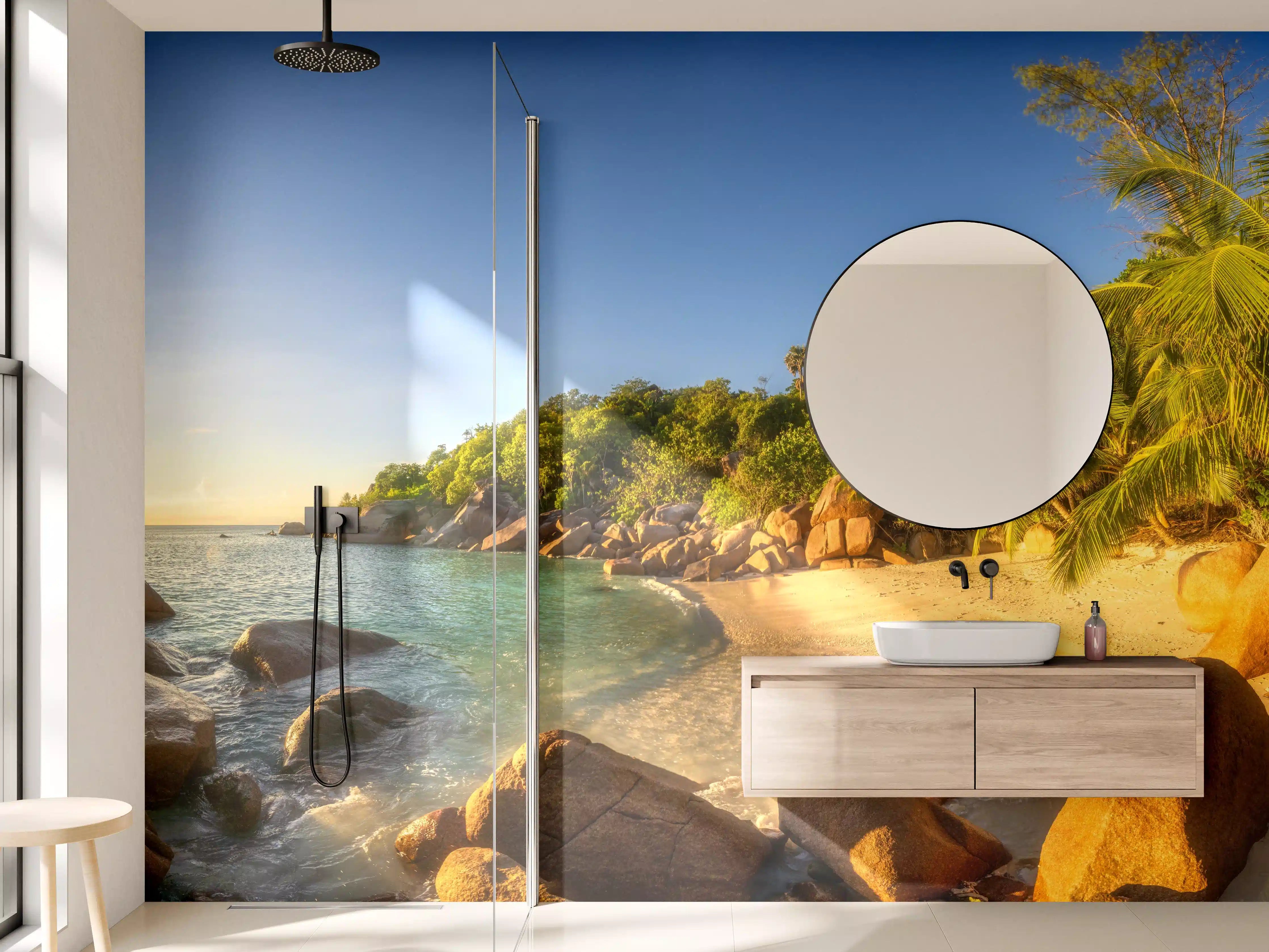 Wandverkleidung Bad - Tropische Strandlandschaft bei Sonnenuntergang