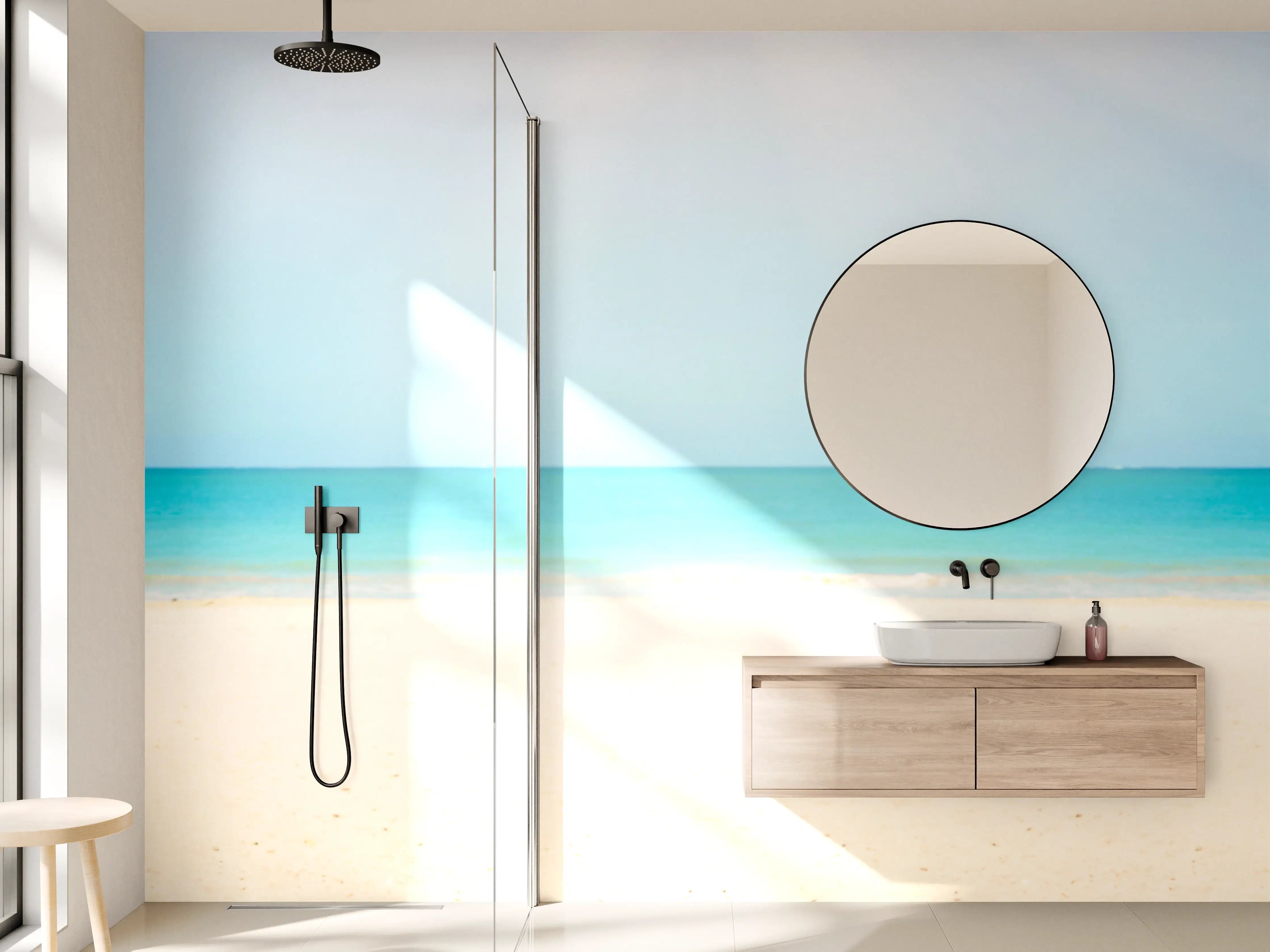 Wandverkleidung Bad - Tropischer Strand mit Palmenansicht