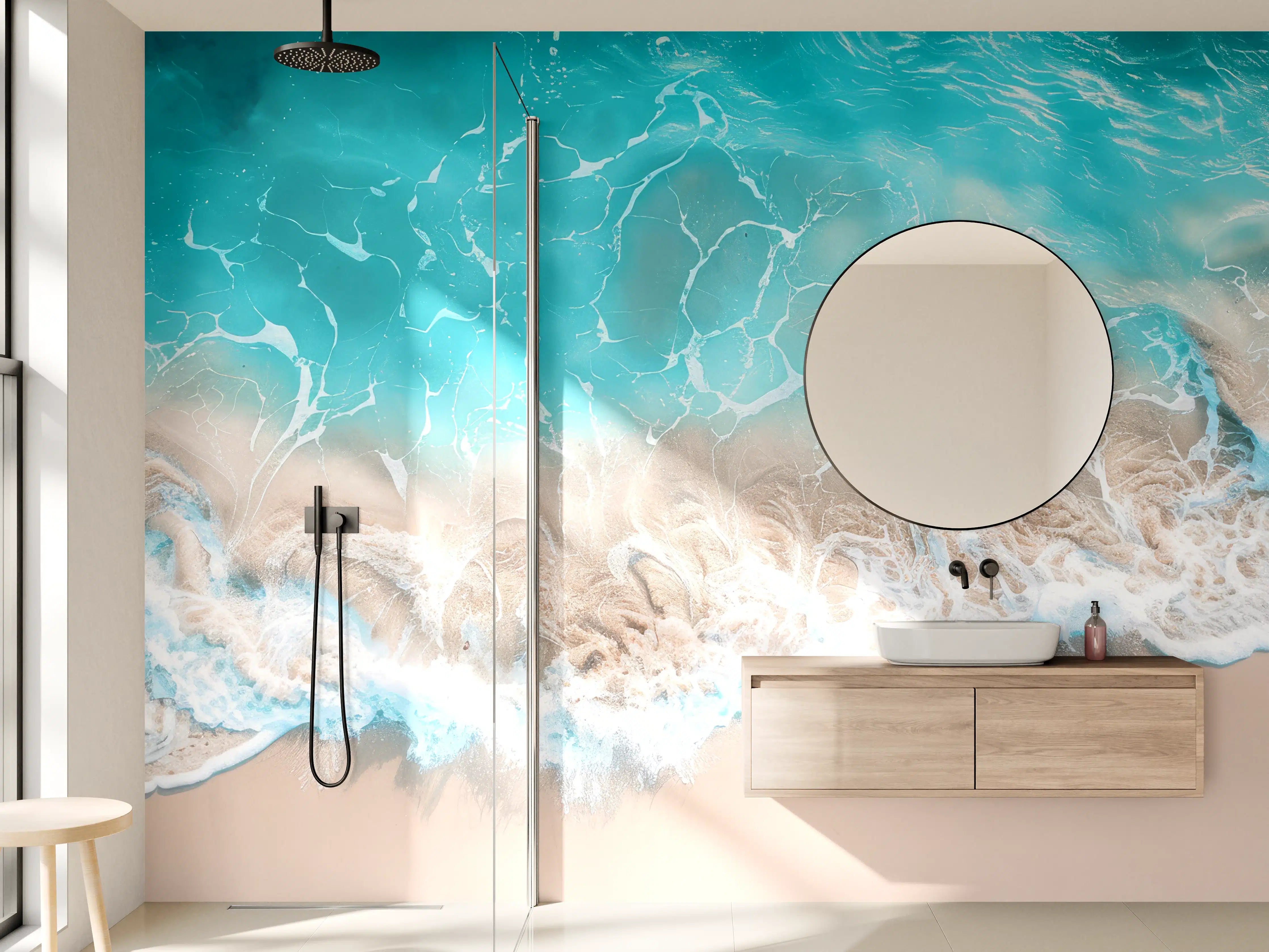 Wandverkleidung Bad - Tropischer Strand mit türkisfarbenem Wasser