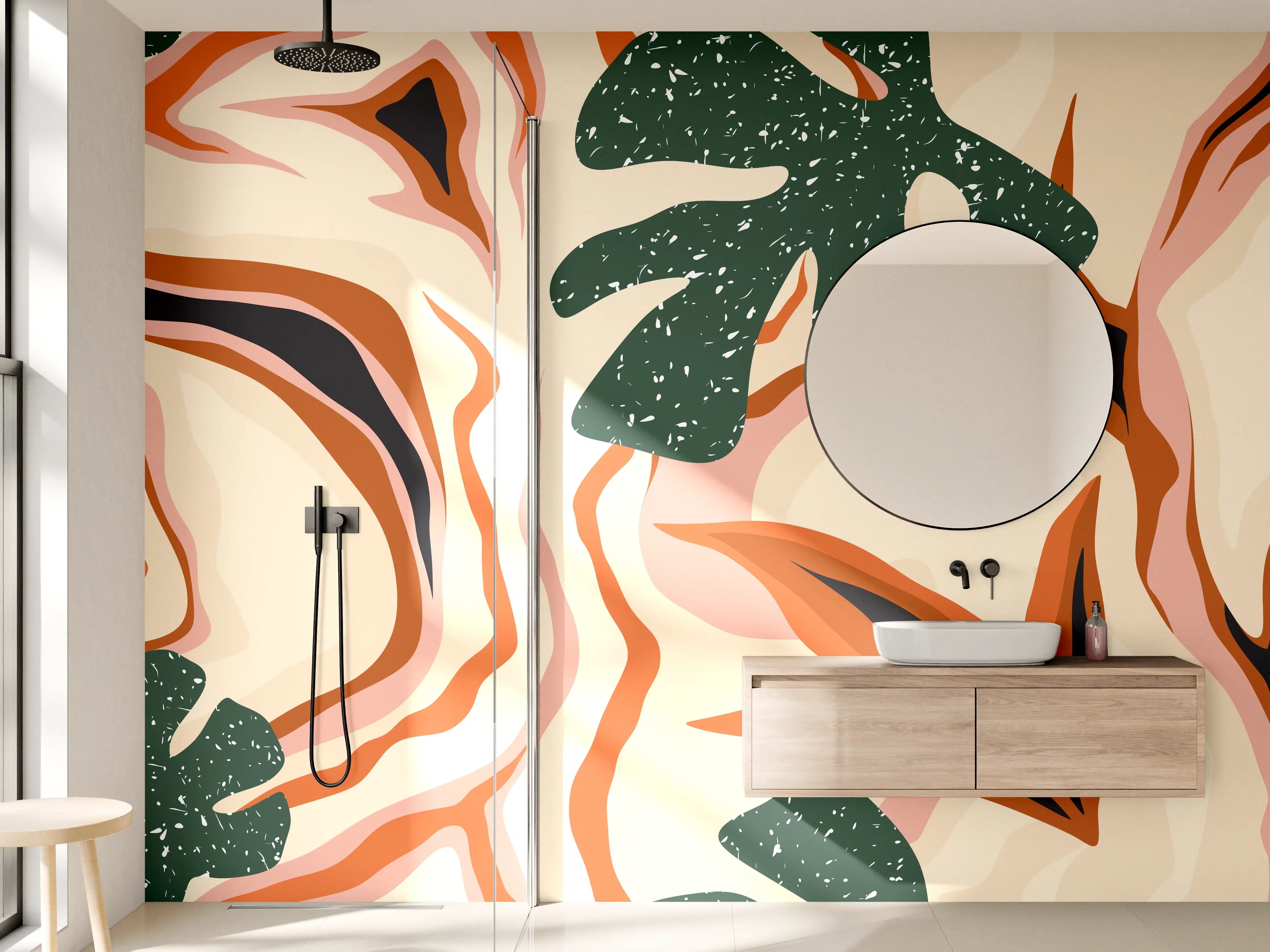 Wandverkleidung Bad - Tropischer Vortex Beige-Orange