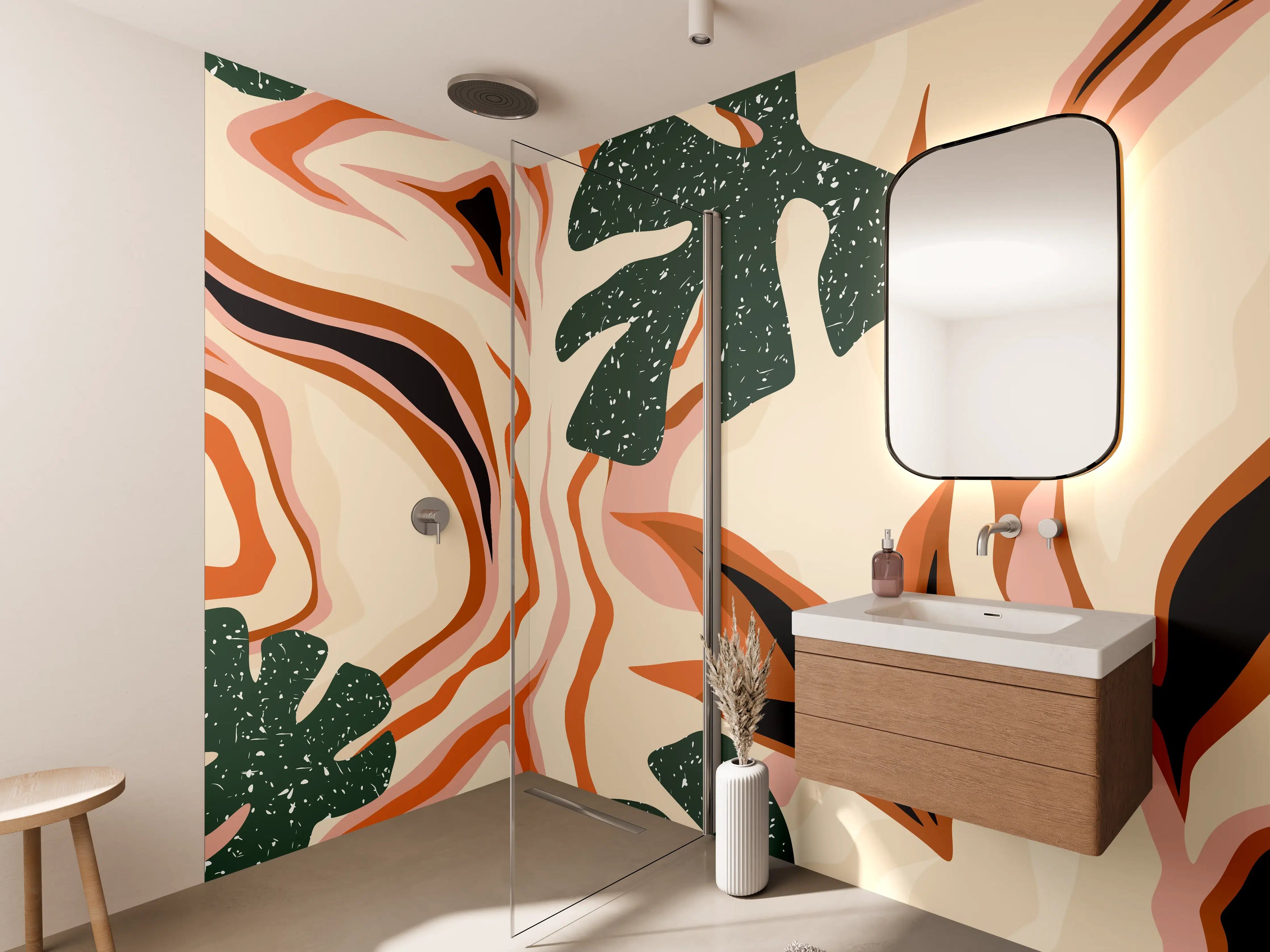 Wandverkleidung Bad - Tropischer Vortex Beige-Orange