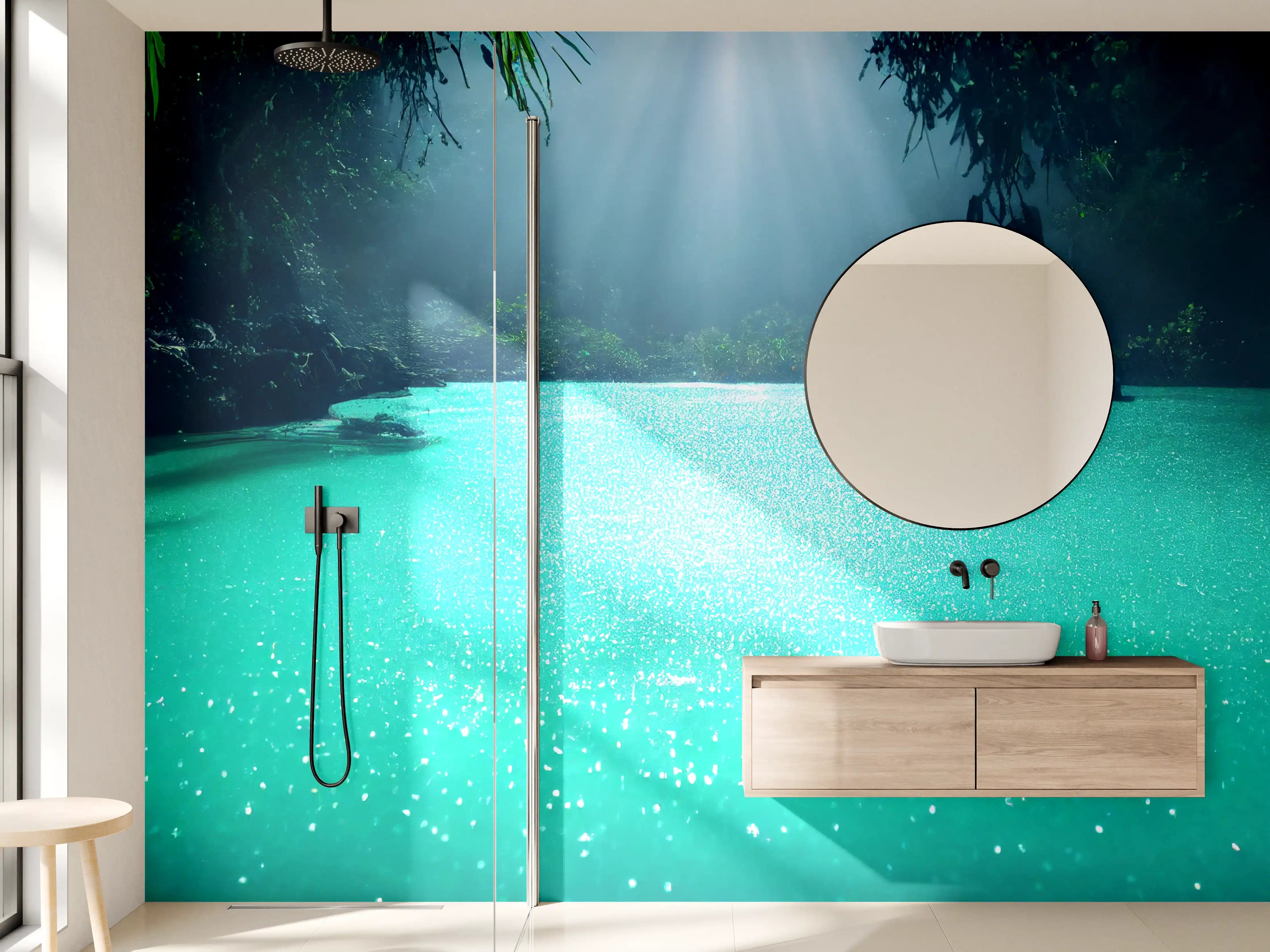 Wandverkleidung Bad - Tropischer Wasserfall in Sonnenlicht