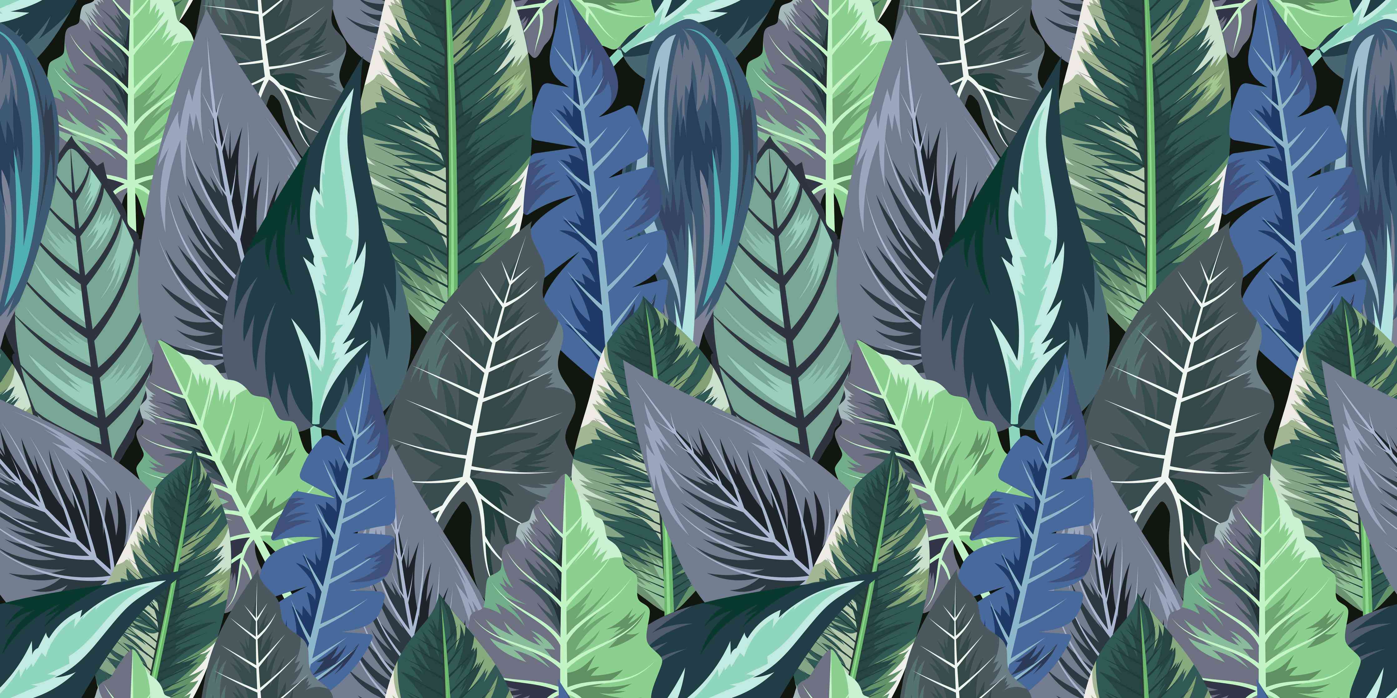 Wandverkleidung Bad-Tropisches Blatt-Labyrinth Grün-Blau