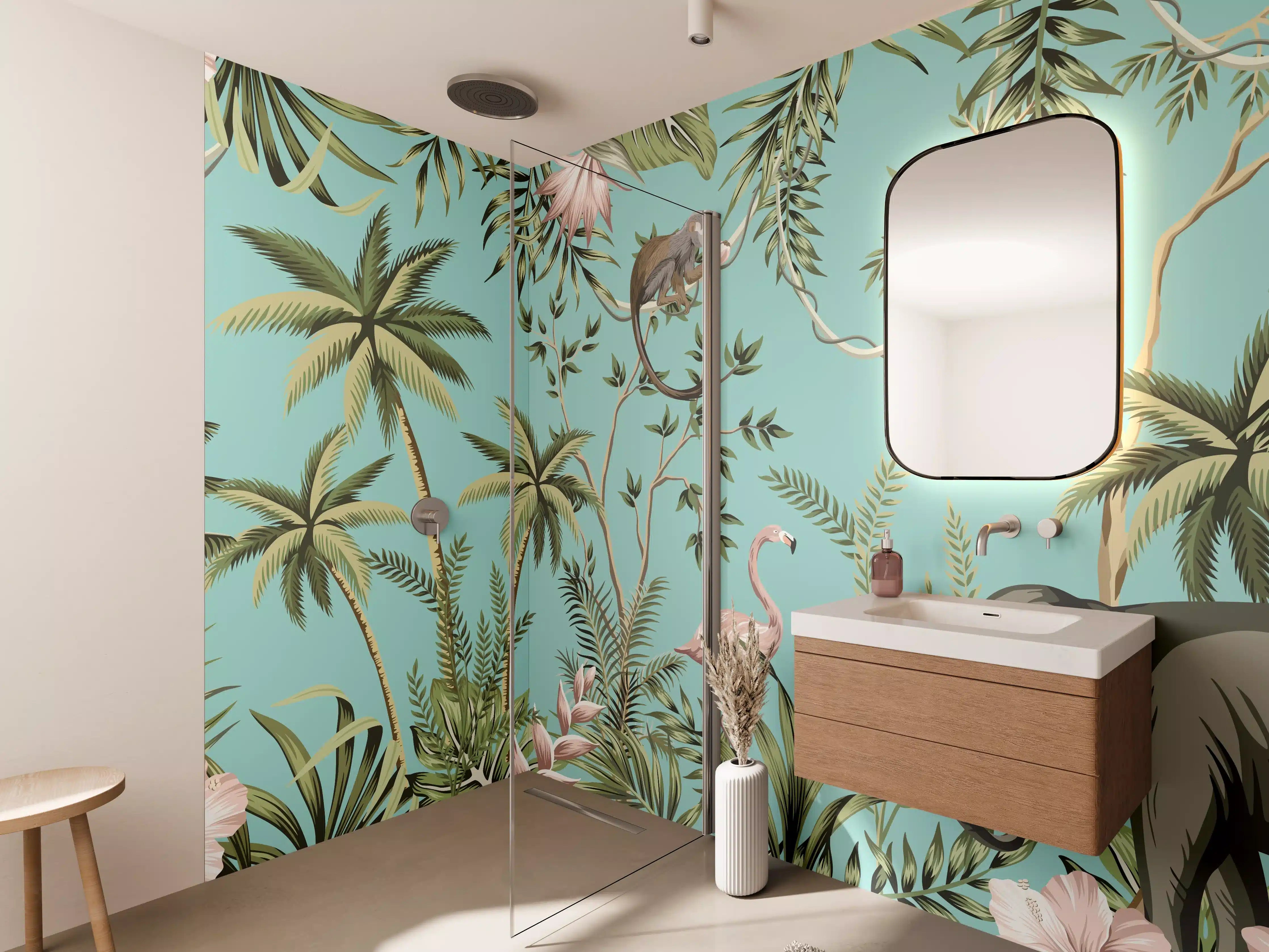 Wandverkleidung Bad - Tropisches Flair Stoffdesign