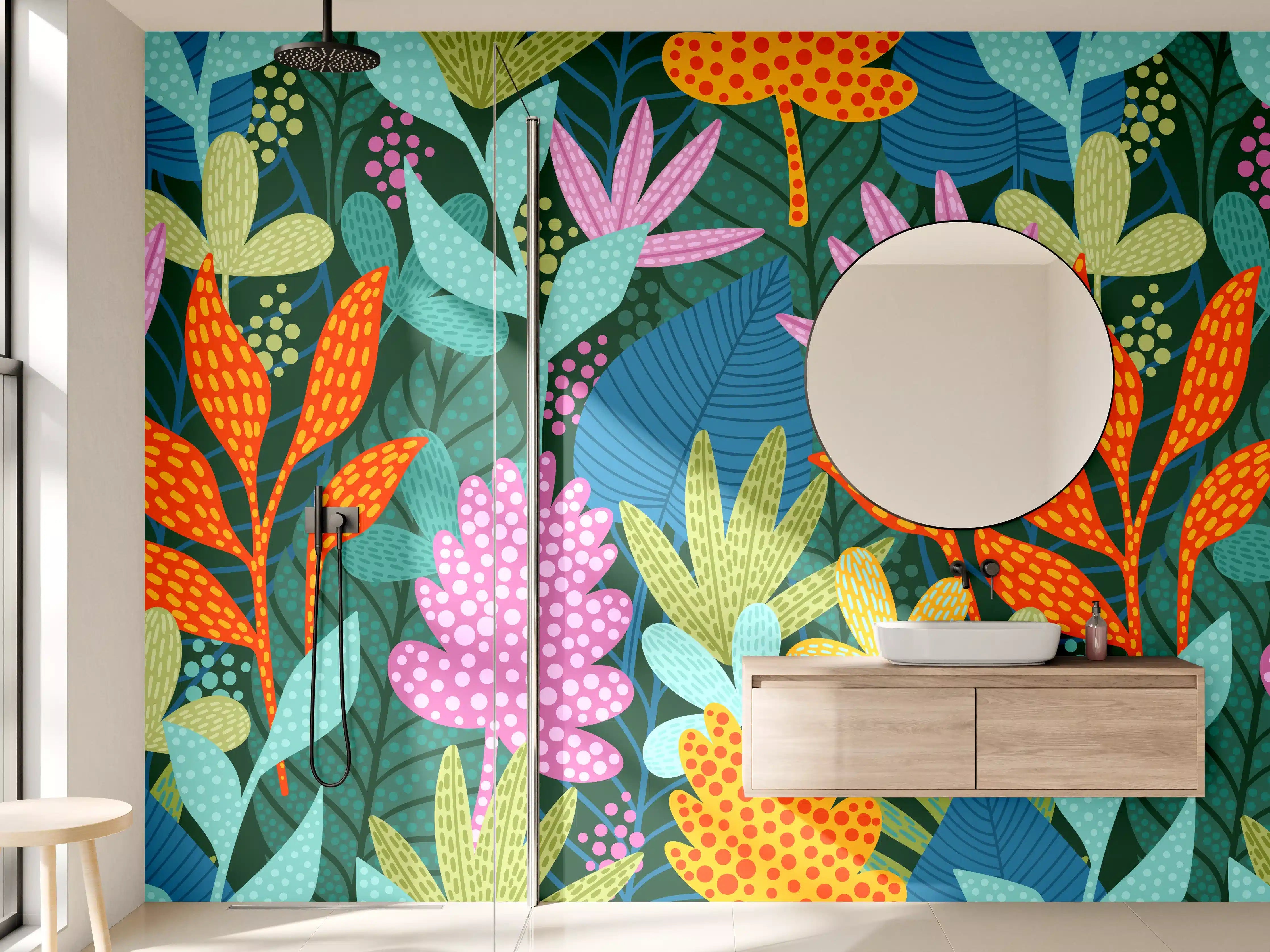 Wandverkleidung Bad - Tropisches Pflanzenmuster