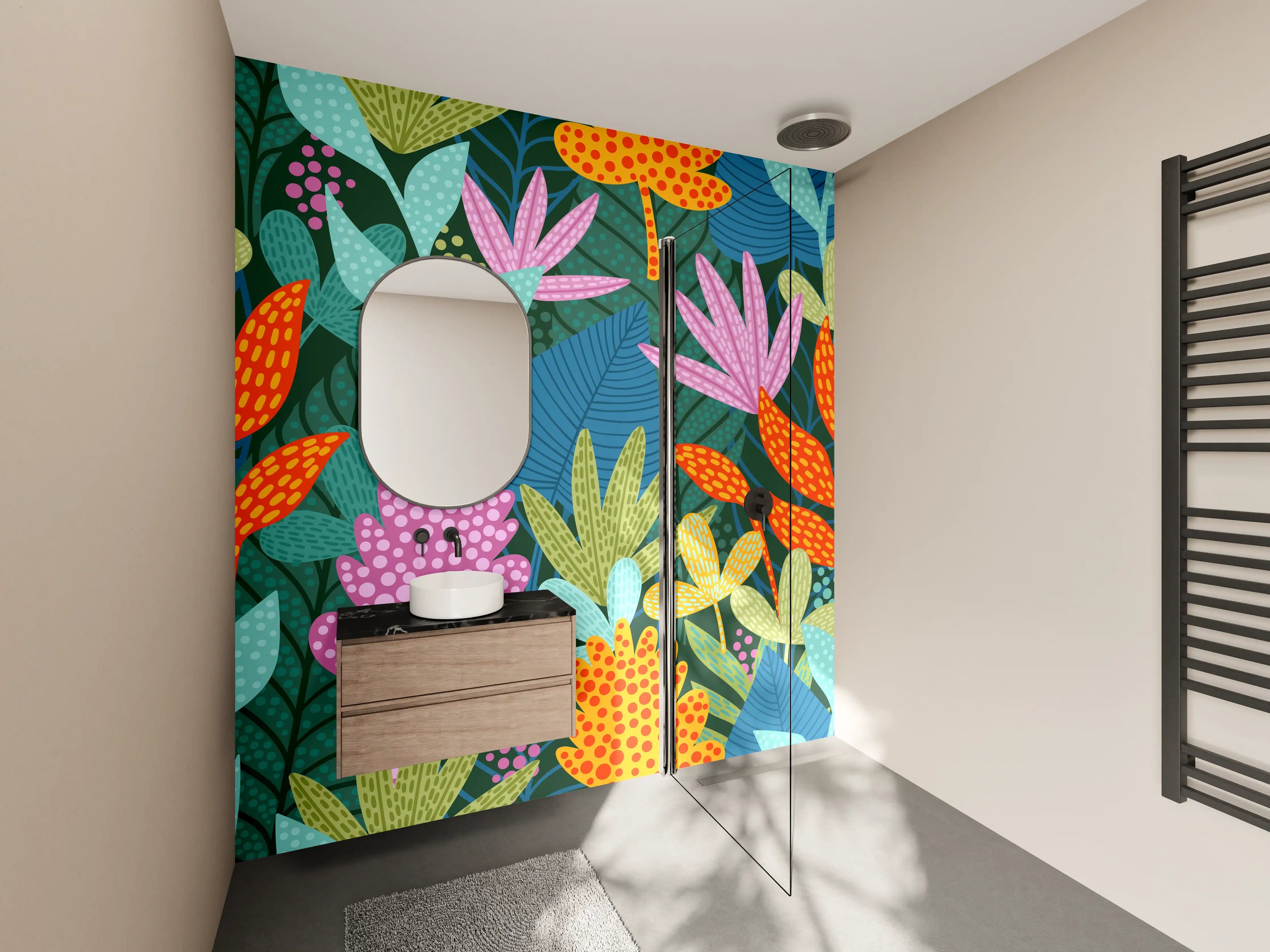 Wandverkleidung Bad - Tropisches Pflanzenmuster