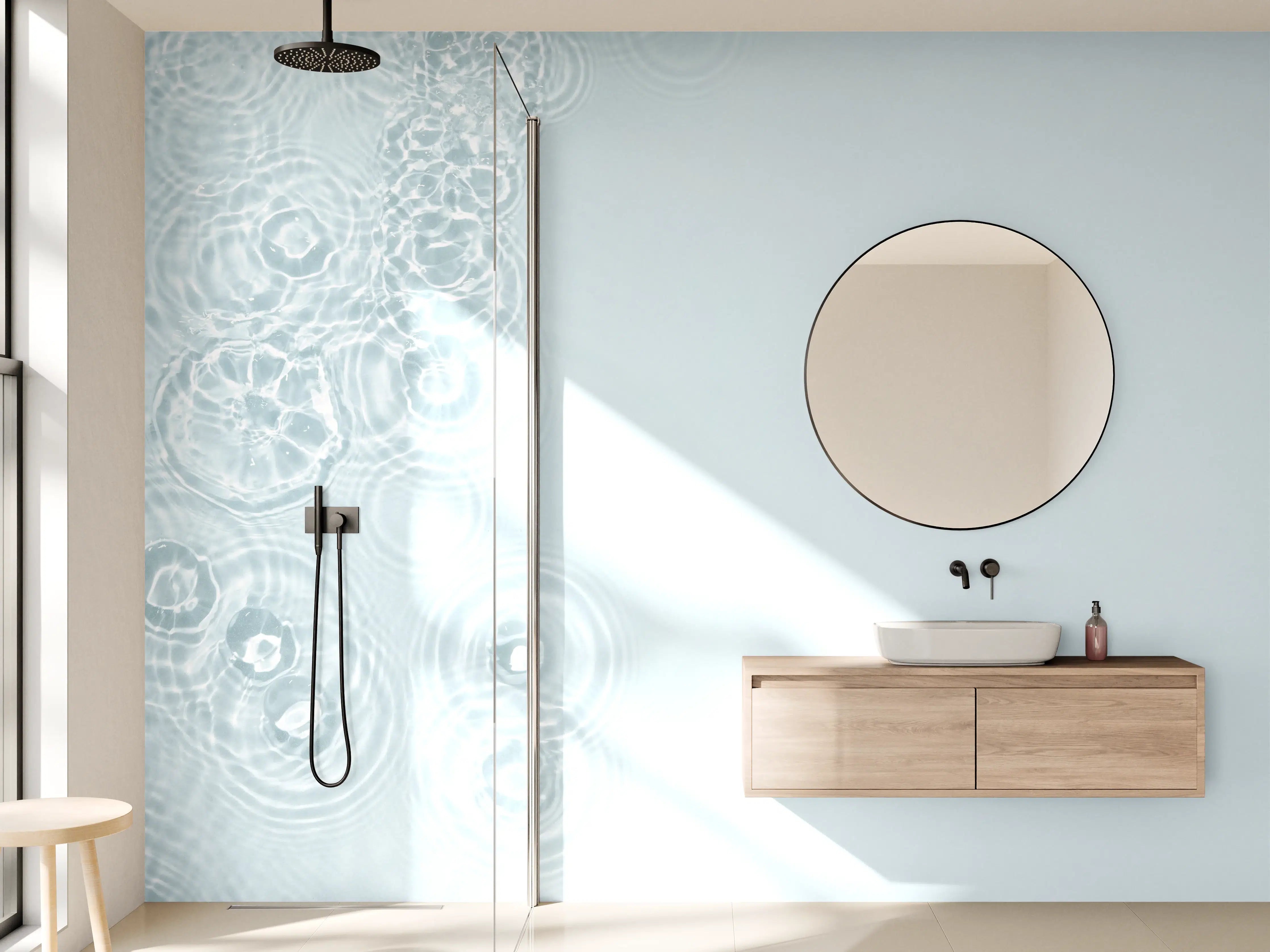 Wandverkleidung Bad - Türkis-Weiß Wassertextur