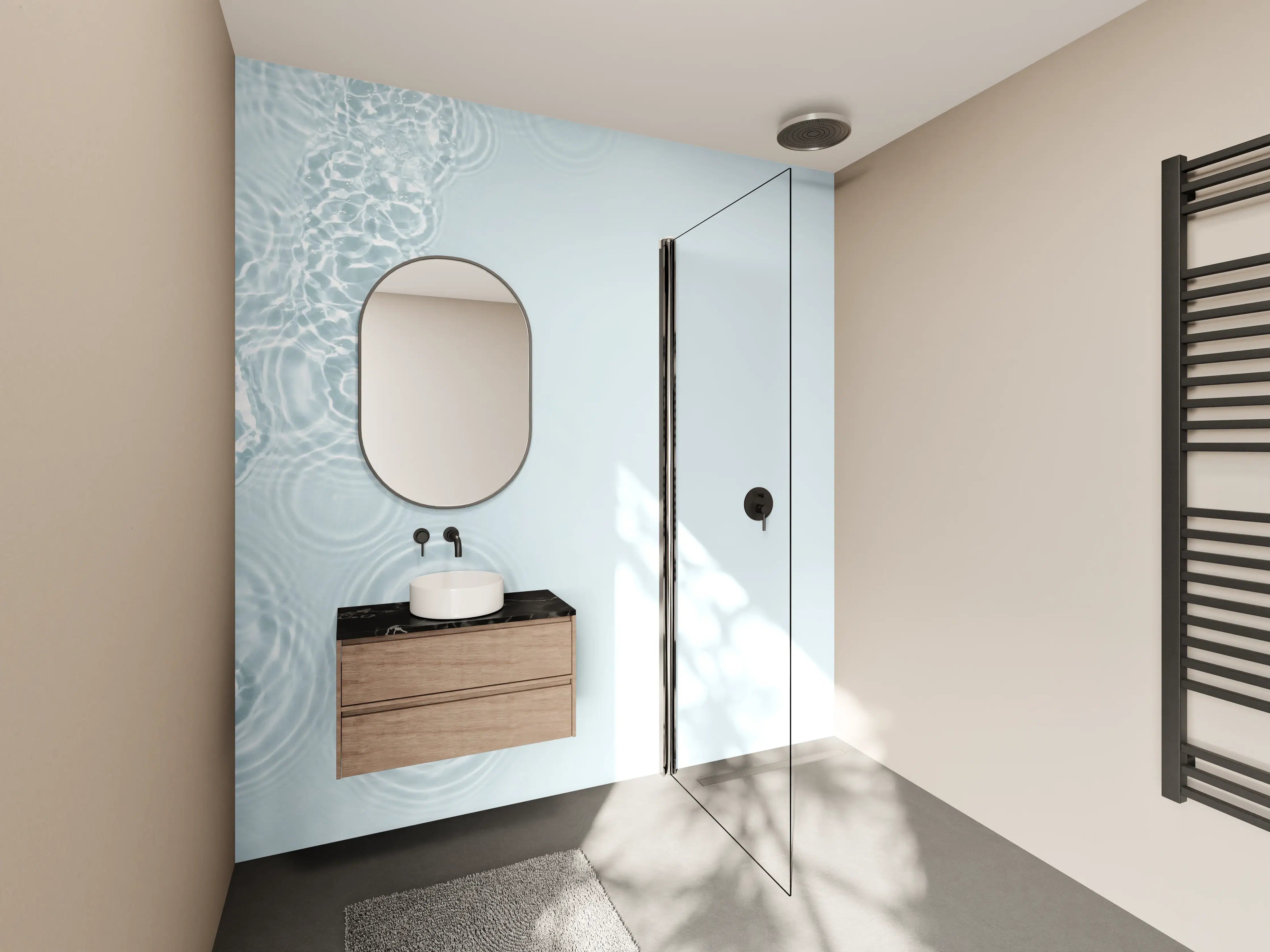 Wandverkleidung Bad - Türkis-Weiß Wassertextur