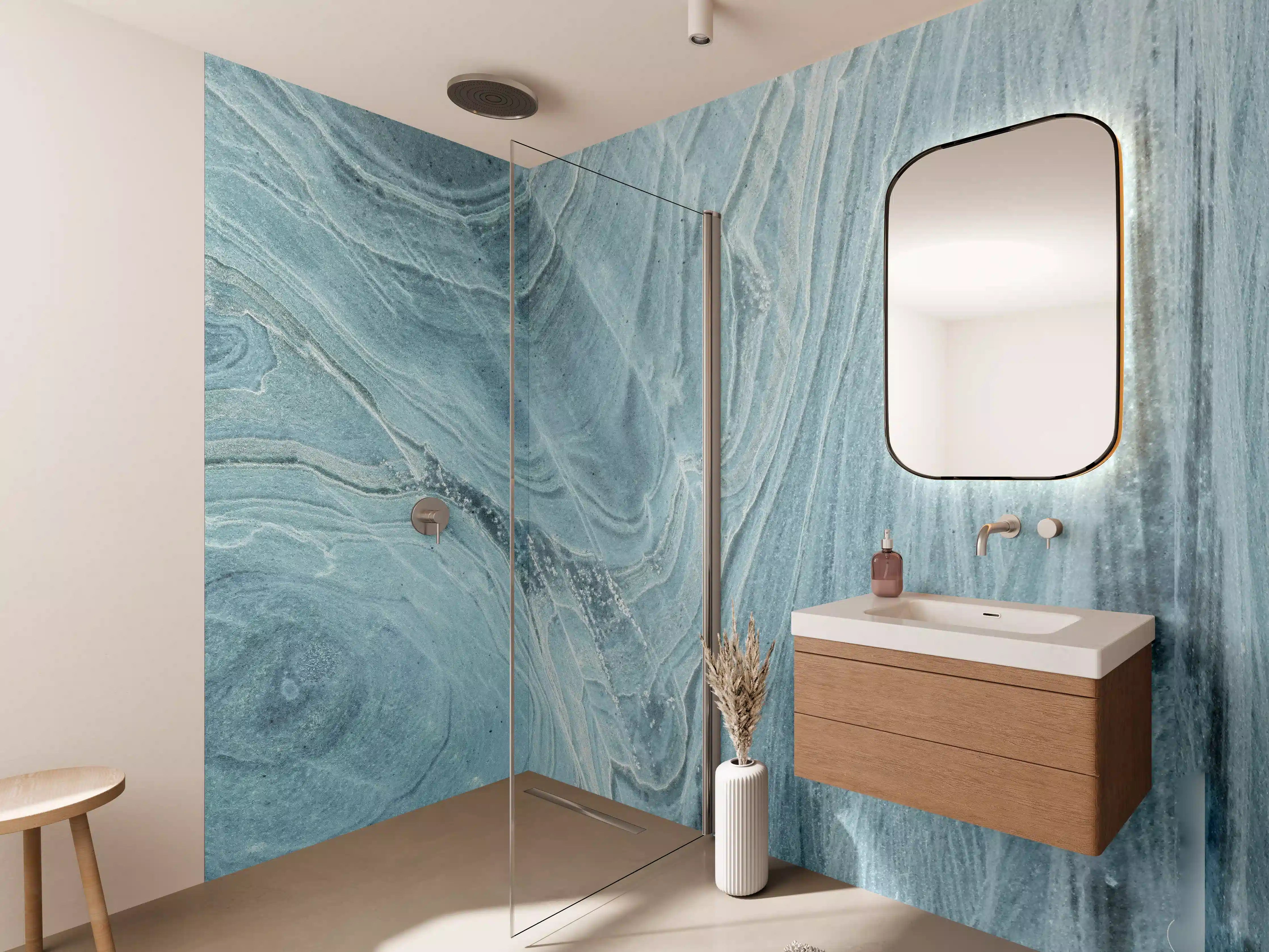 Wandverkleidung Bad - Türkis-Weißer Marmor