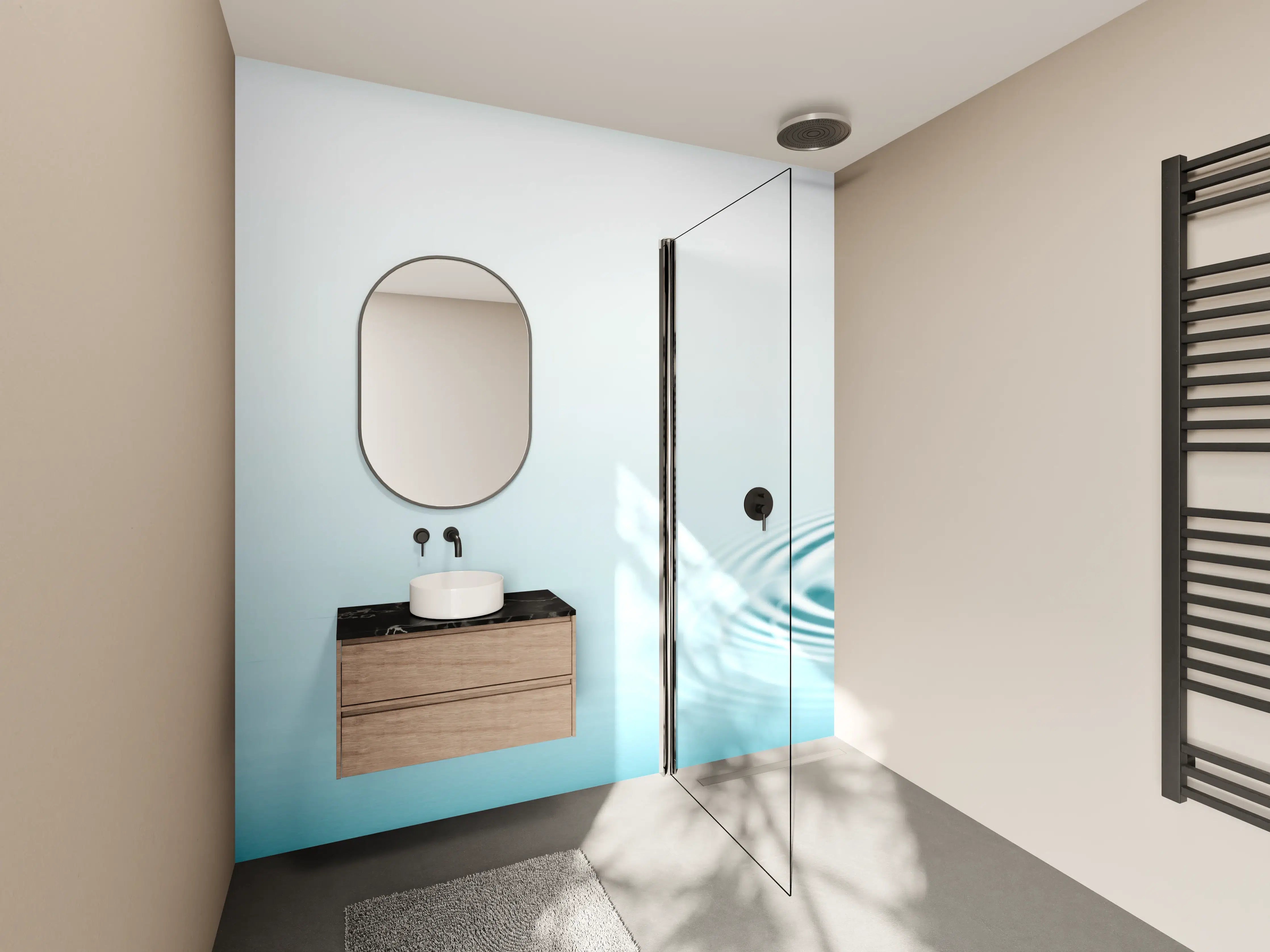 Wandverkleidung Bad - Türkis-Weißer Wassertropfen