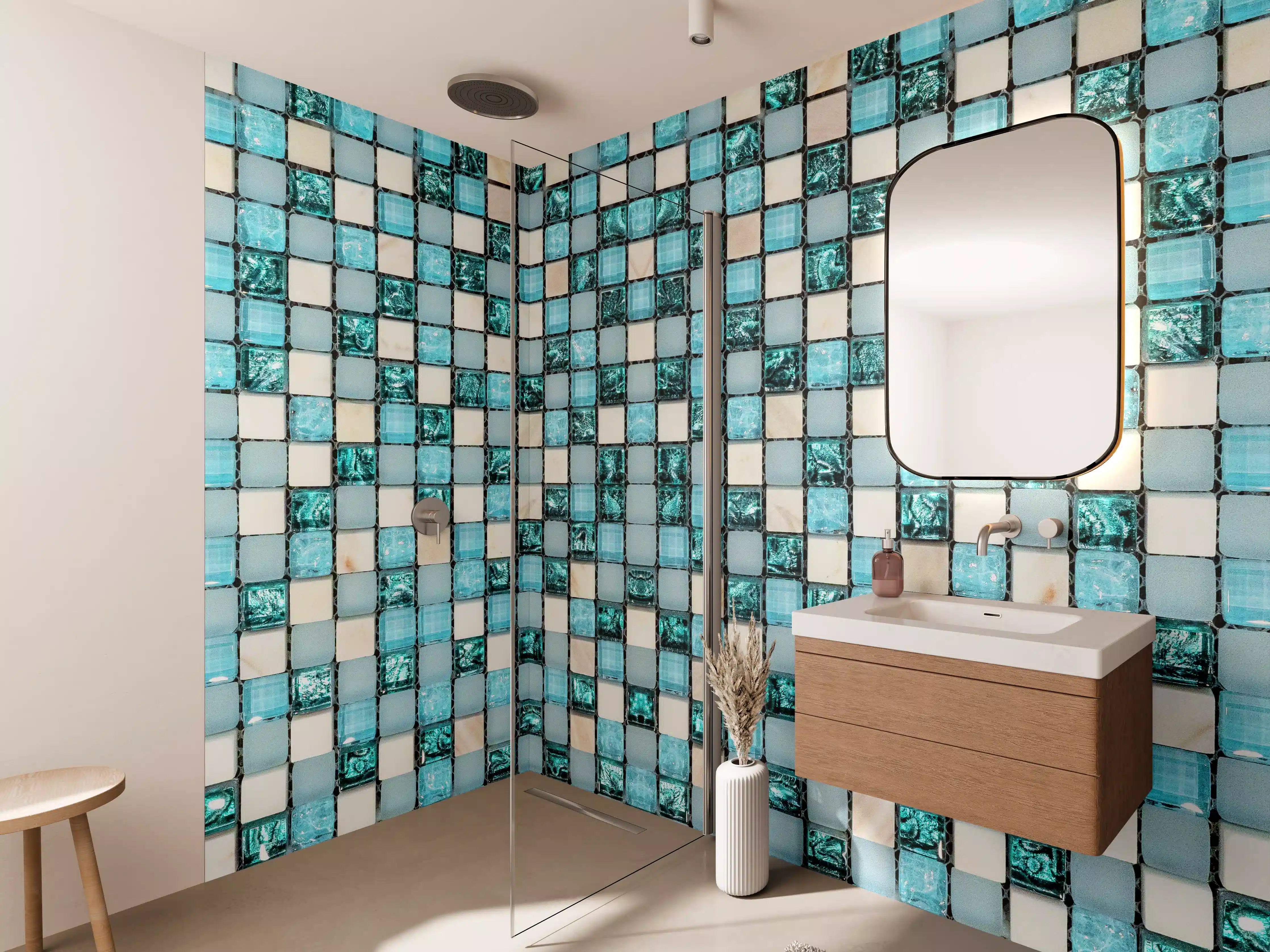 Wandverkleidung Bad - Türkis-Weißes Aquamarin Mosaik